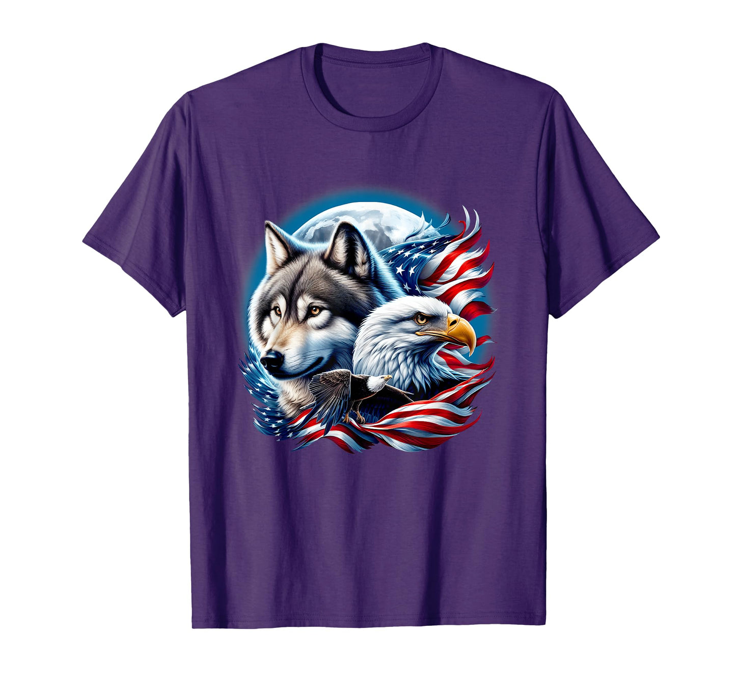 Wolf Bald Eagle American Flag Full Moon New Years Wolf Lover T-Shirt