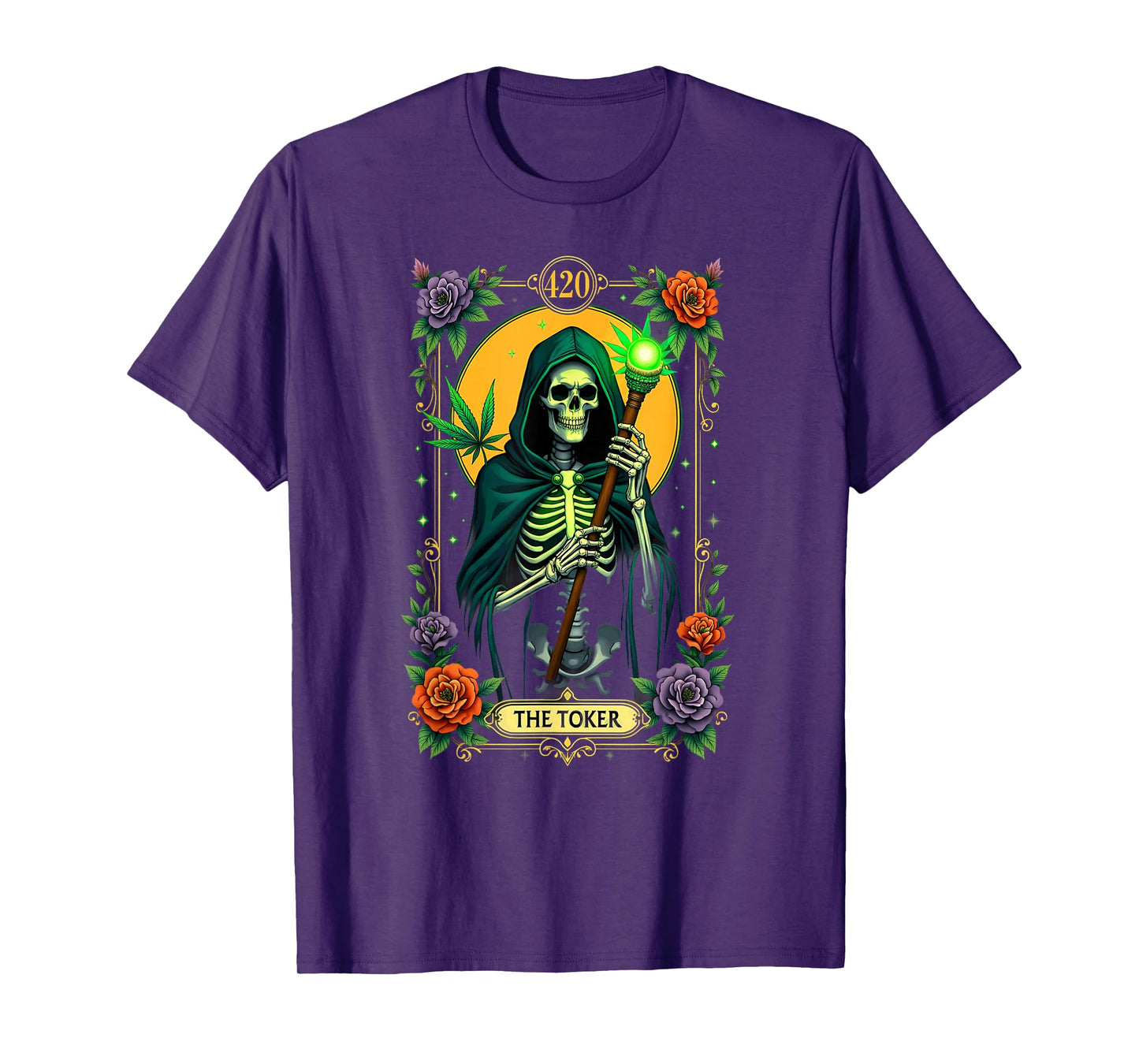 Tarot Card The Toker Cannabis Stoner Skeleton Halloween T-Shirt