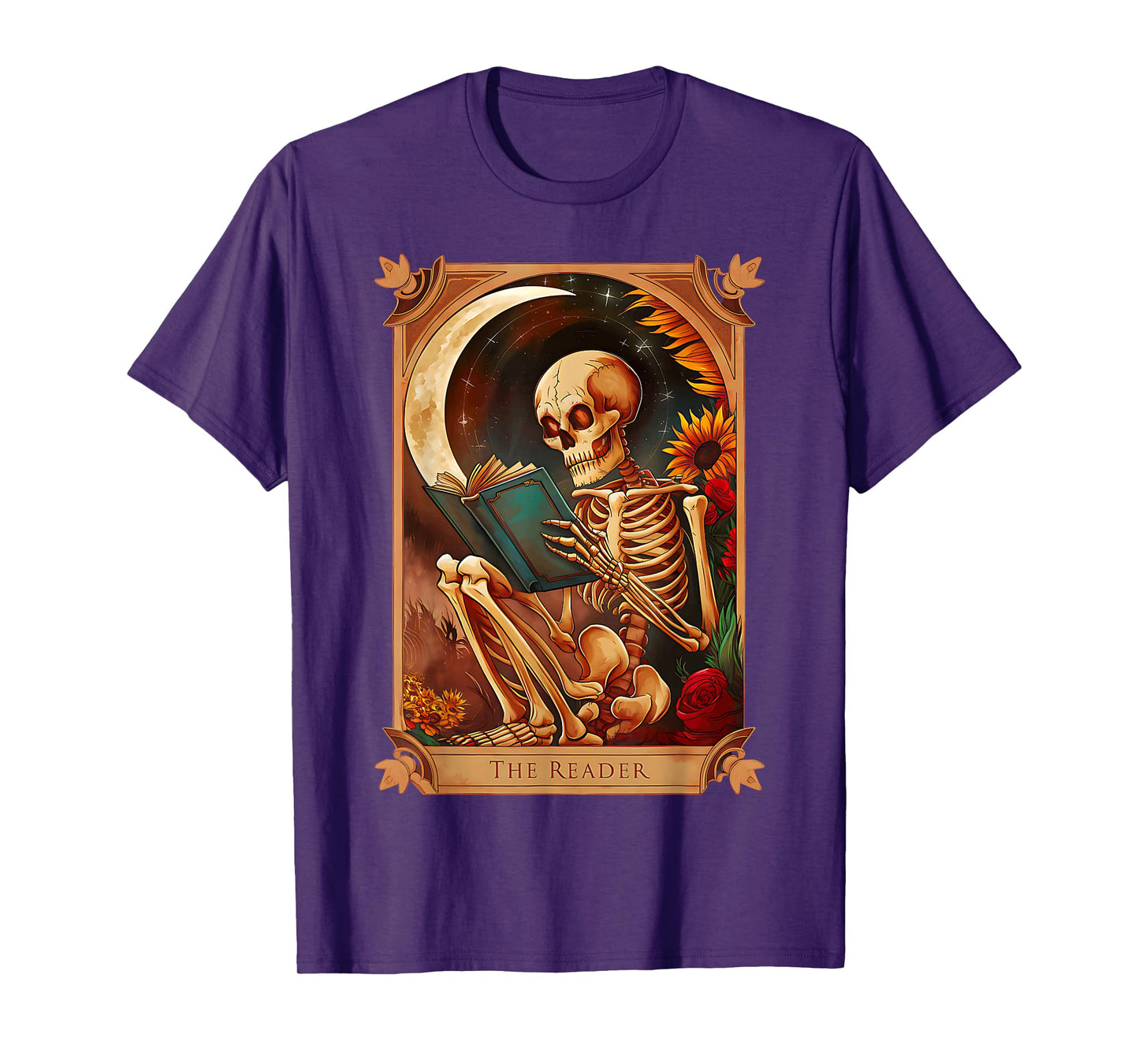 The Reader Tarot Card Skeleton Reading Bookworm Halloween T-Shirt