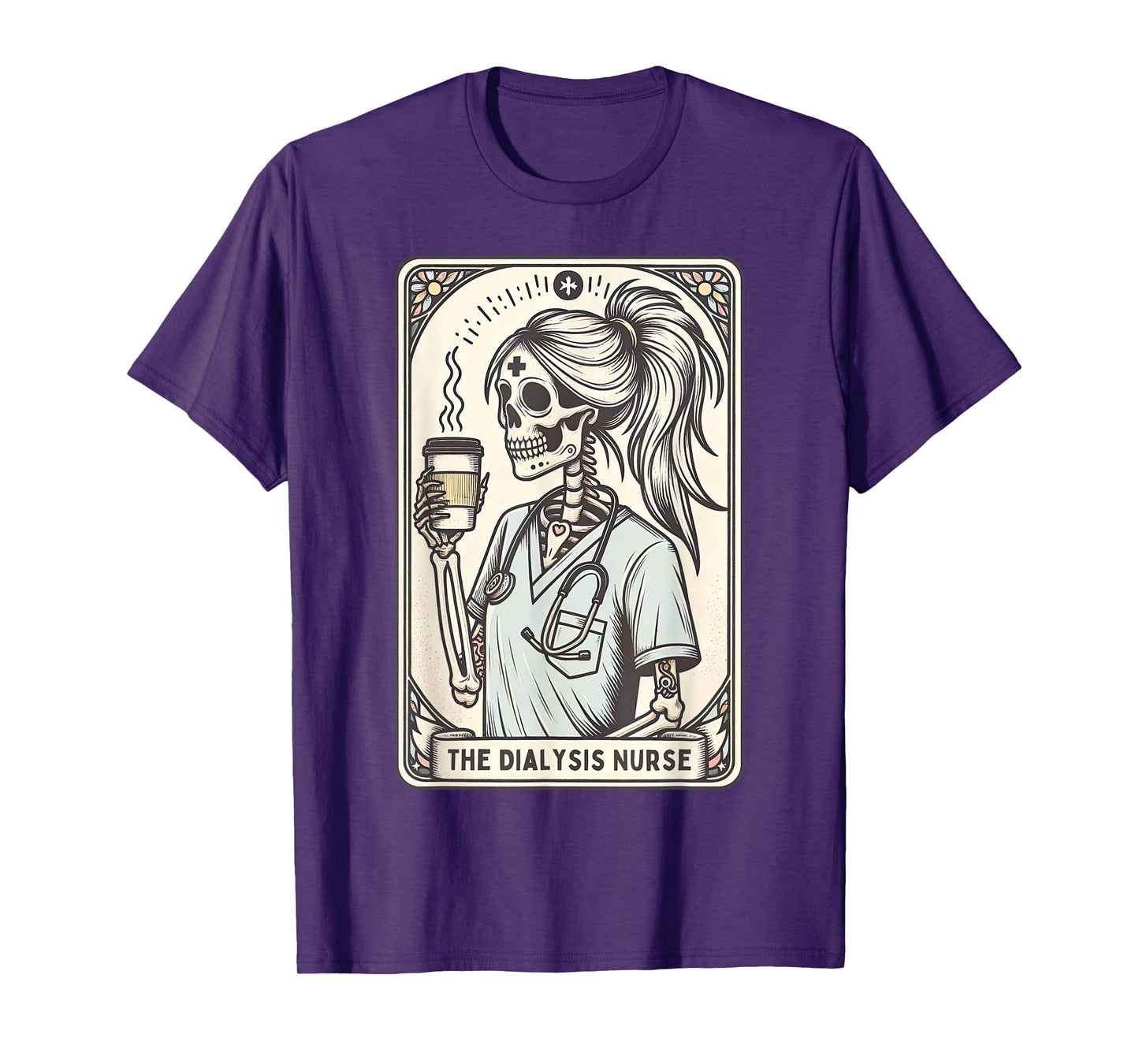 Skeleton Dialysis Nurse Tarot Card Kidney Nephrology Tech T-Shirt