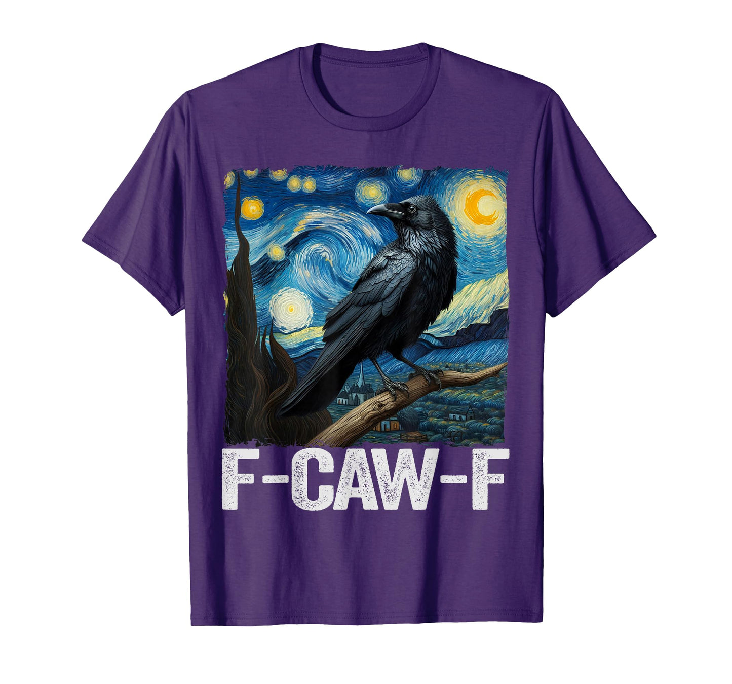 Black Crow F-Caw-F Vincent Van Gogh Art Crow Starry Night T-Shirt