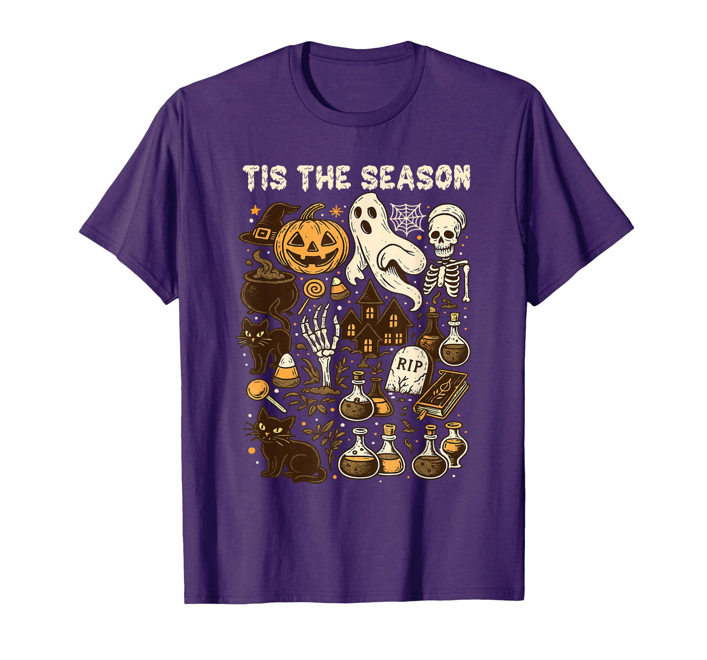 Tis The Season Vintage Spooky Fall with Pumpkin, Ghost, T-Shirt