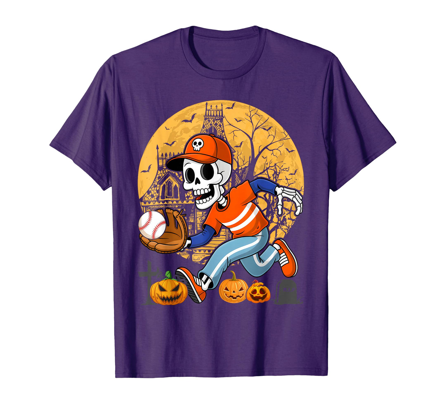 Baseball Halloween Boys Men Skeleton T-Shirt