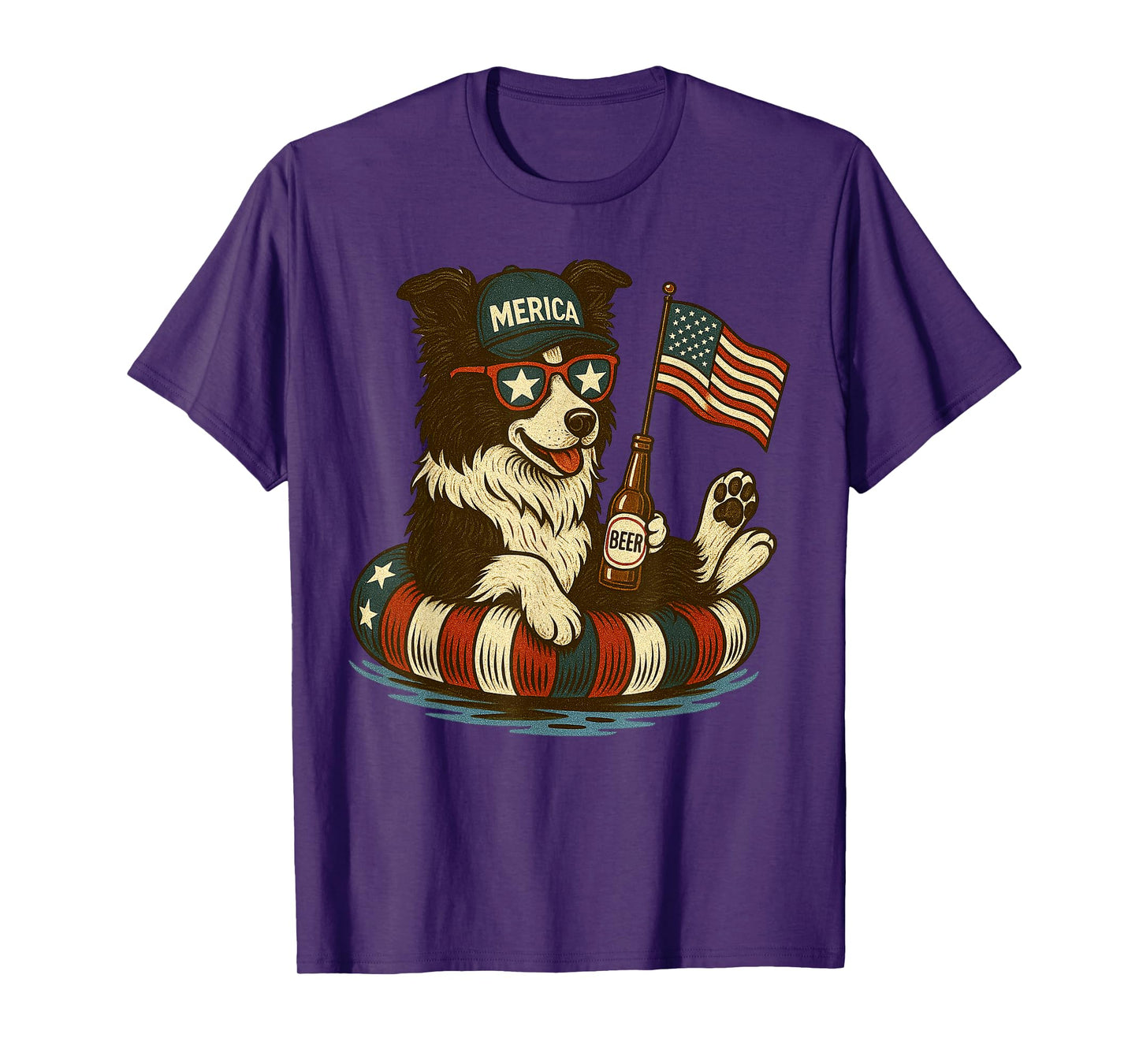 Border Collie America Flag Patriotic Boxer Dog Lover 4th of Men Women T-Shirt