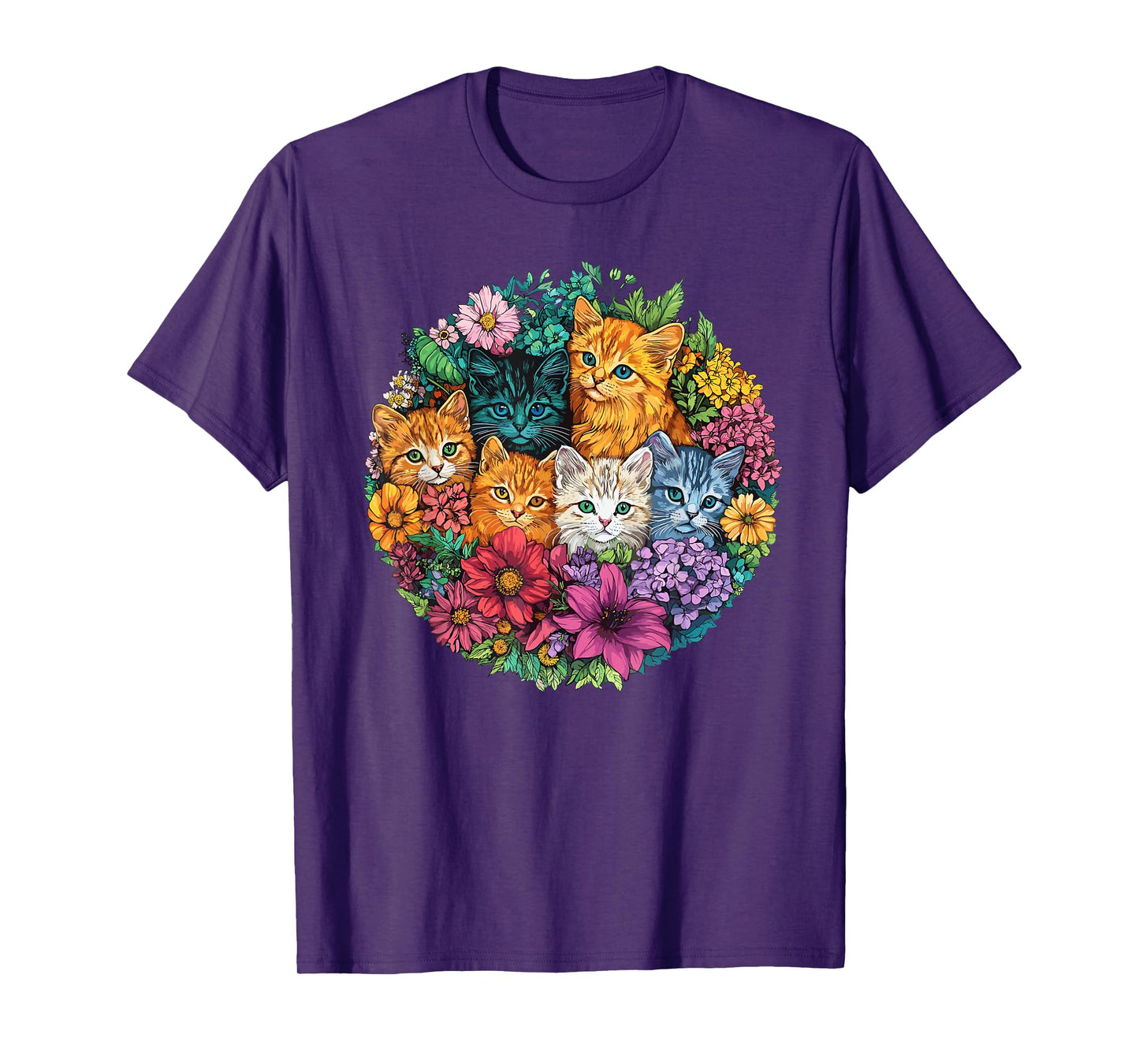 Cute Cats Surrounded By Vibrant Flowers T-Shirt