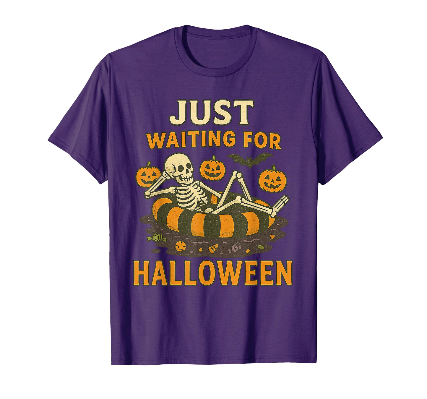 Just Waiting for Halloween Funny Skeleton Spooky Summerween T-Shirt