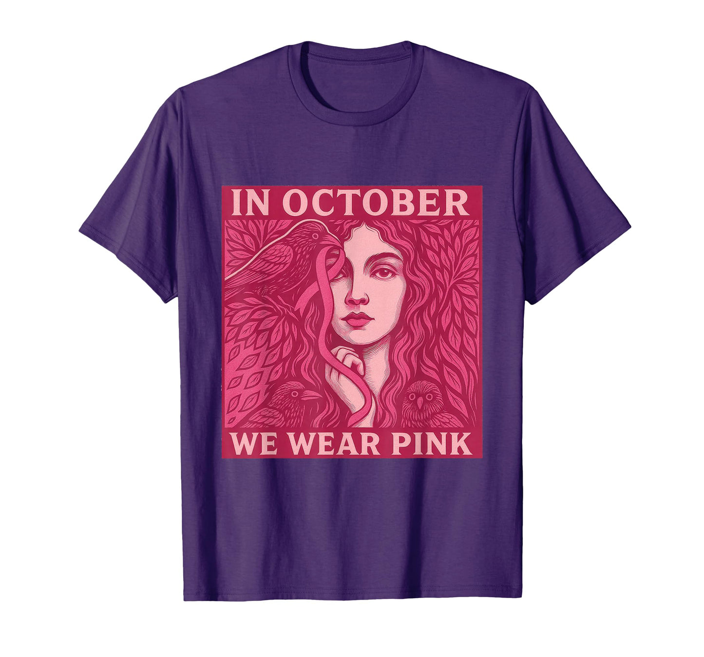 in October We Wear Pink Ribbon Retro Poster Art Shirt Womens T-Shirt