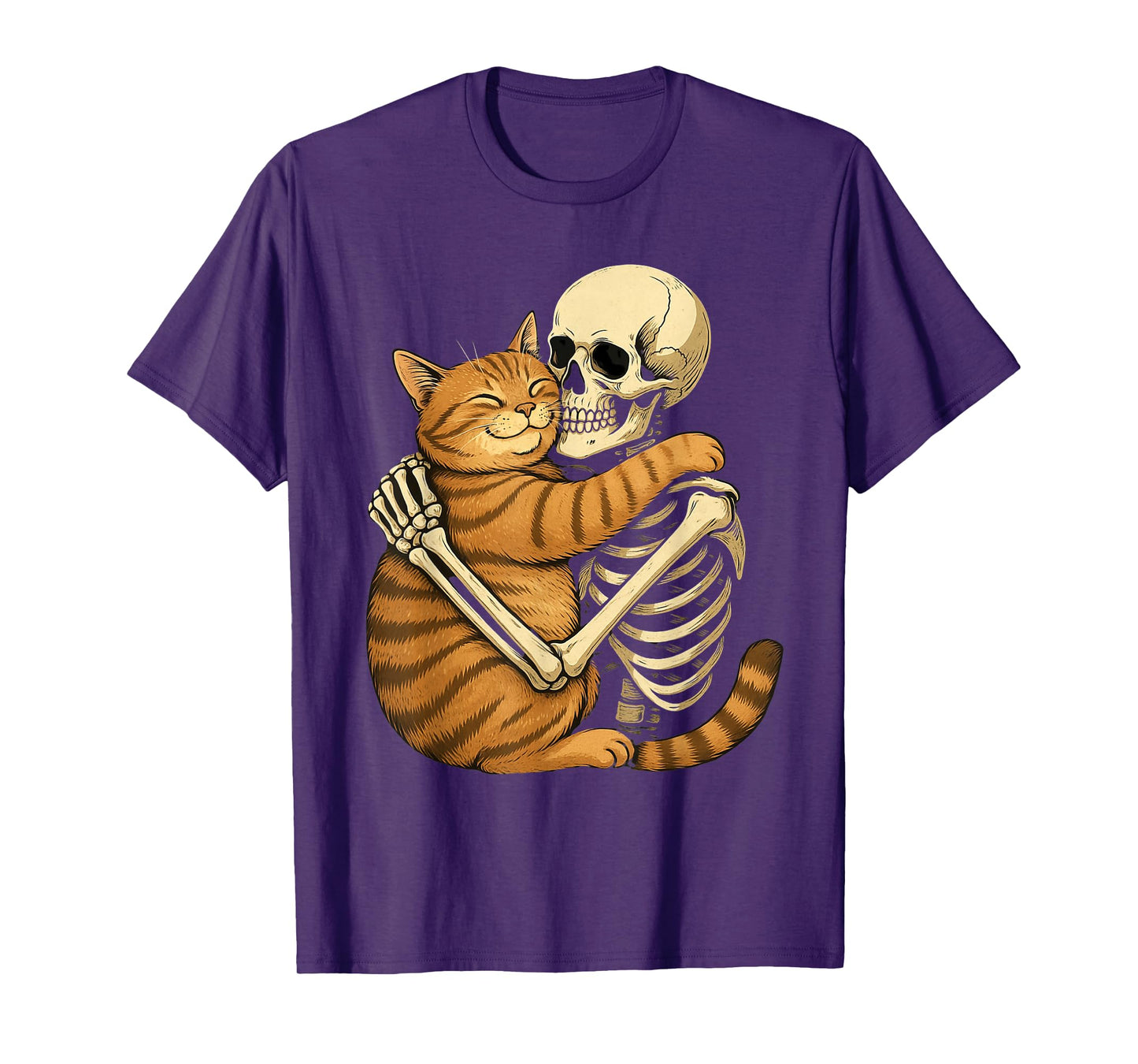 Skeleton Hugging Cat Halloween Scary Costume Men Women Kids T-Shirt