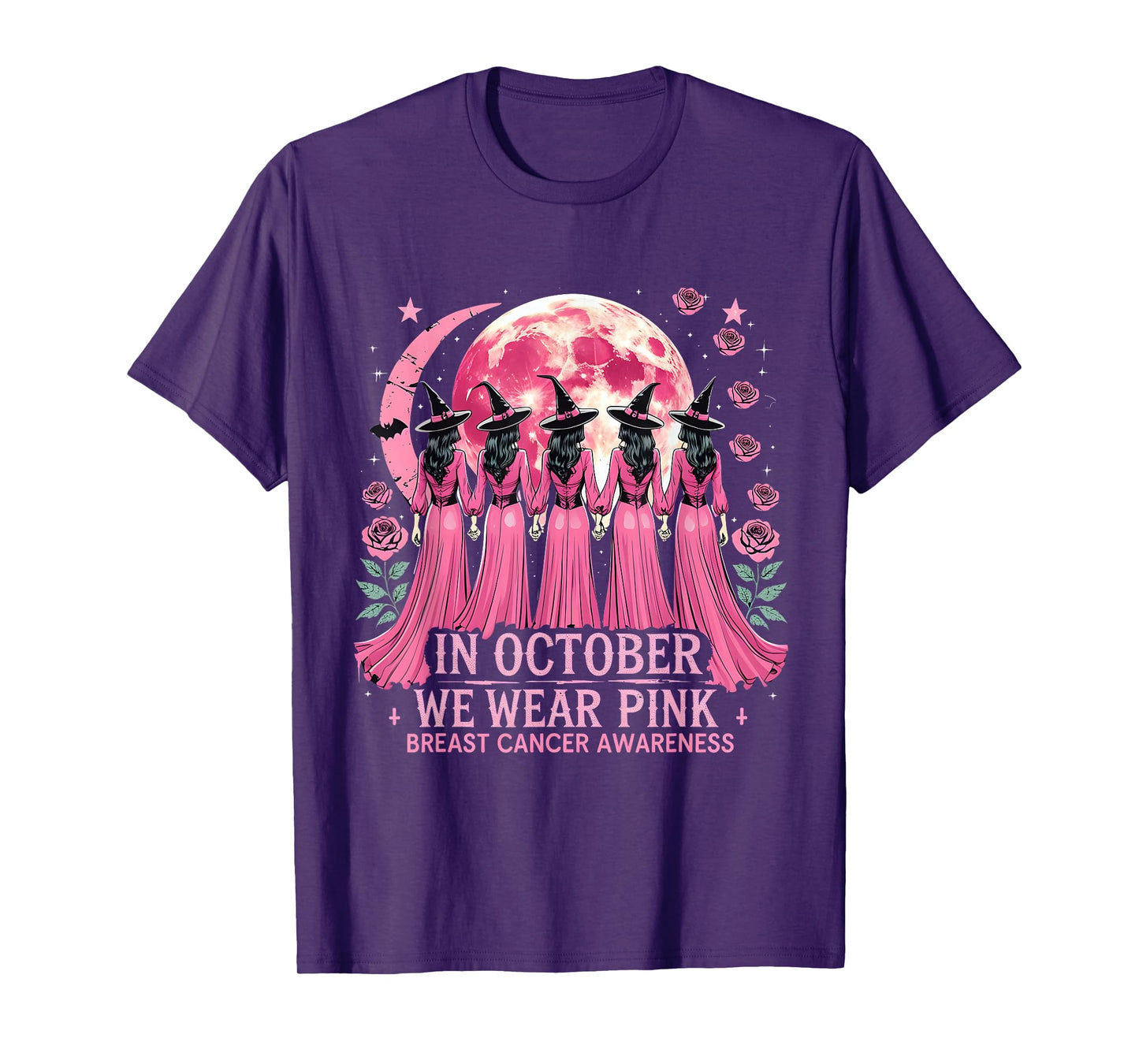 in October We Wear Pink Halloween Breast Cancer Awareness T-Shirt