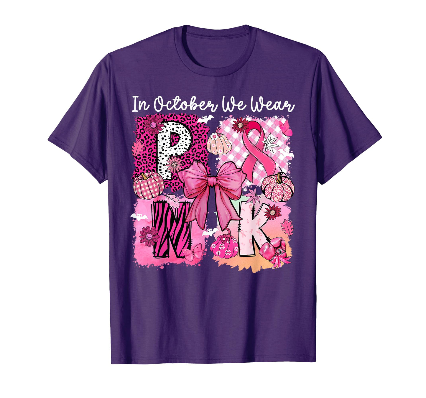 in October We Wear Pink Ribbon Coquette Bow Breast Cancer T-Shirt