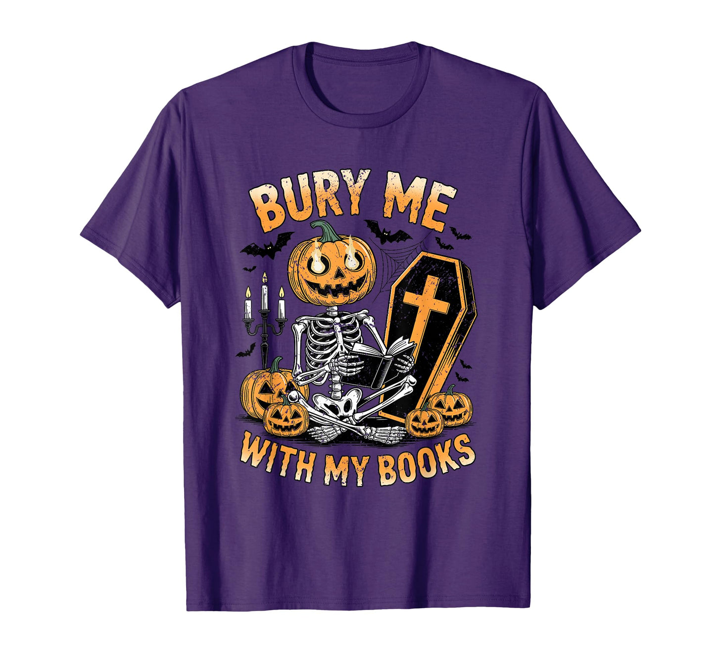 Bury Me with My Books Pumpkin Skeleton Coffin T-Shirt