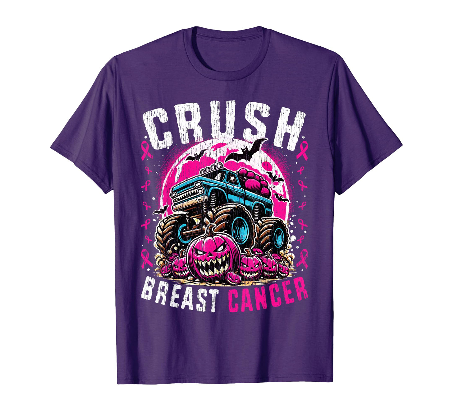 Breast Cancer Awareness Monster Truck Halloween Kids Toddler T-Shirt