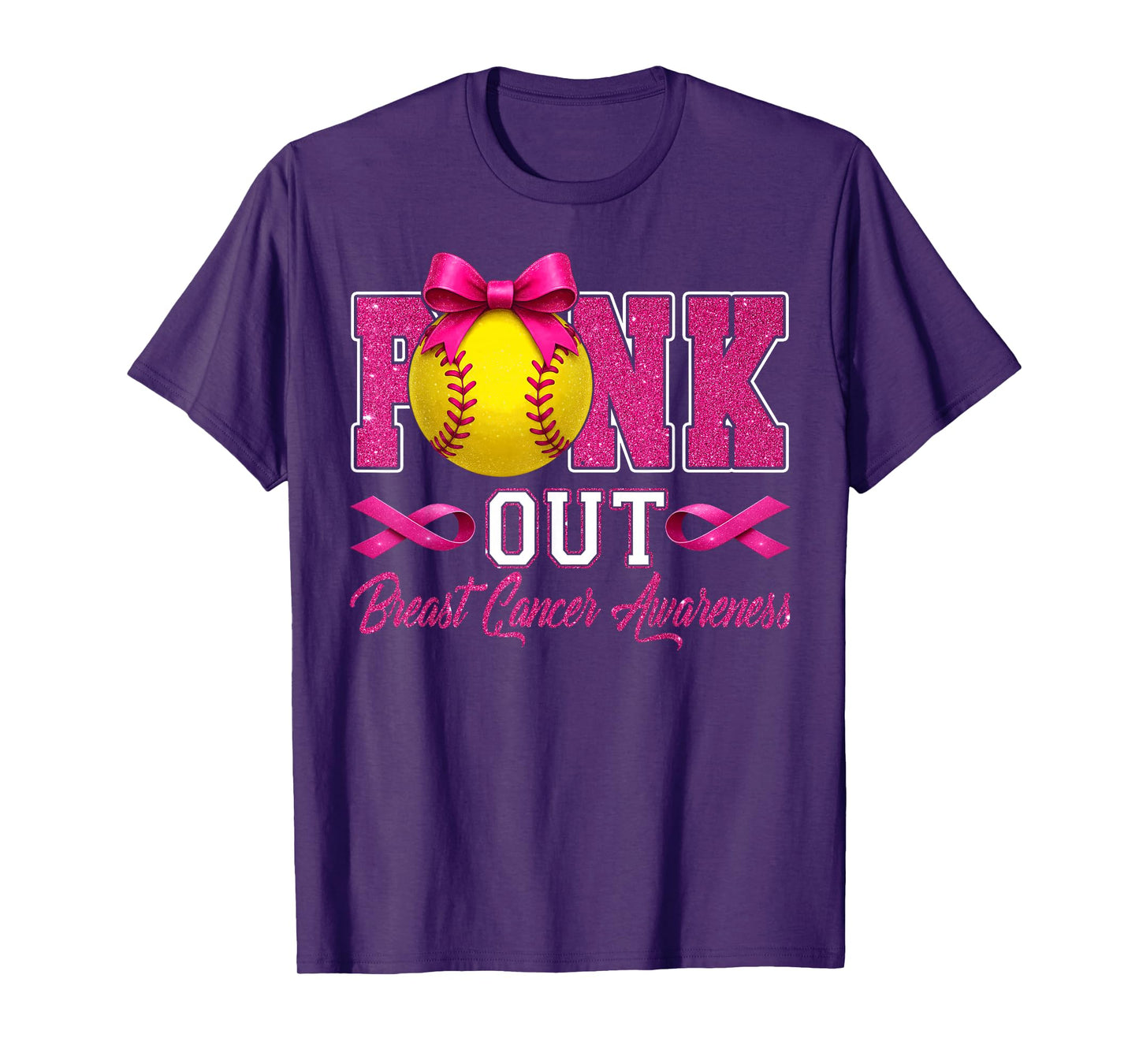 Pink Out Breast Cancer Awareness Coquette Bow & Softball T-Shirt
