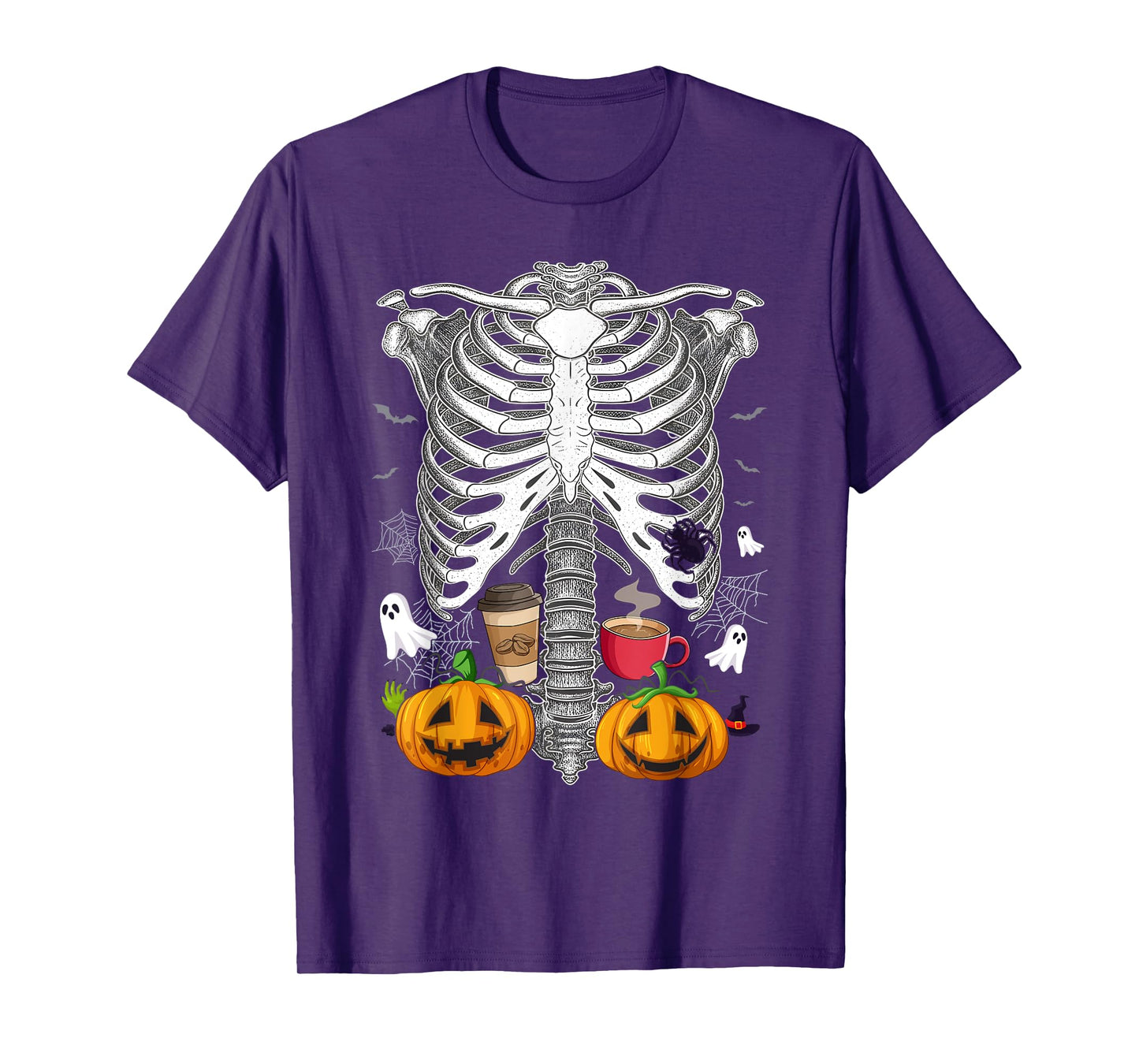 Halloween Rib Cage Coffee Lover Skeleton Funny Womens Girls T-Shirt
