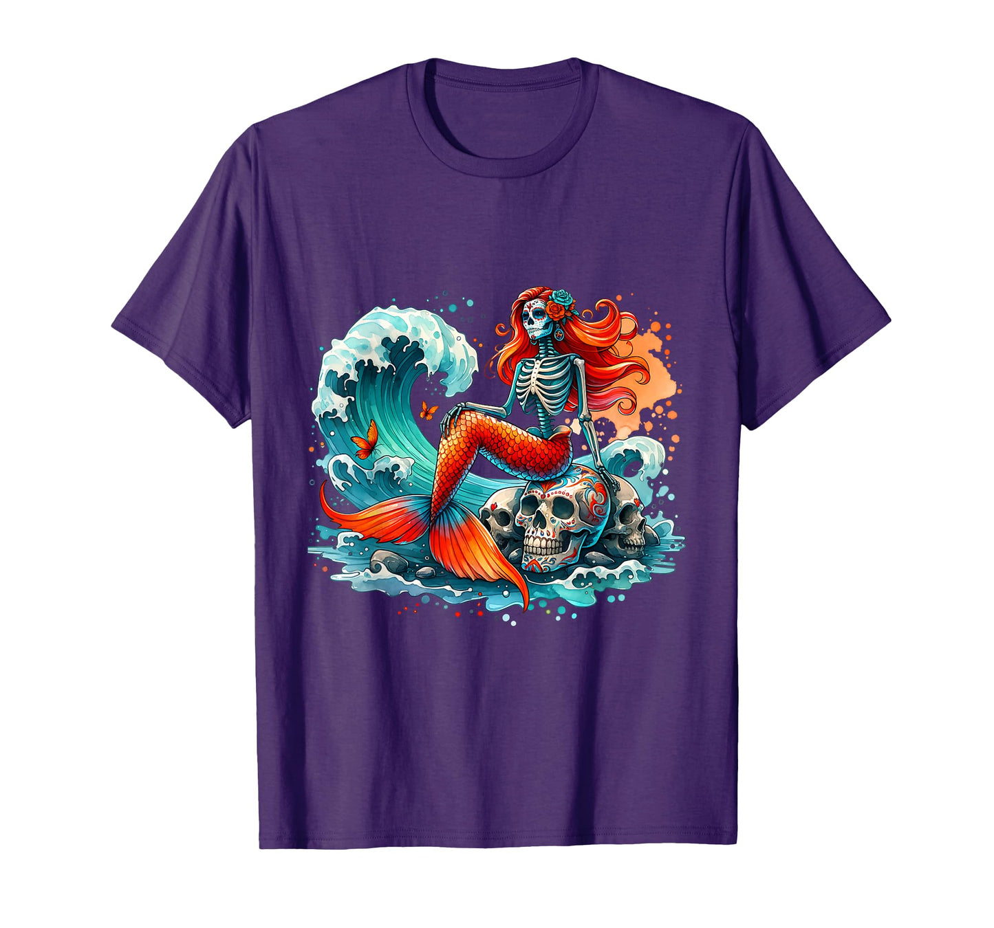 Mermaid Skull Ocean Wave Siren Skeleton Sea T-Shirt