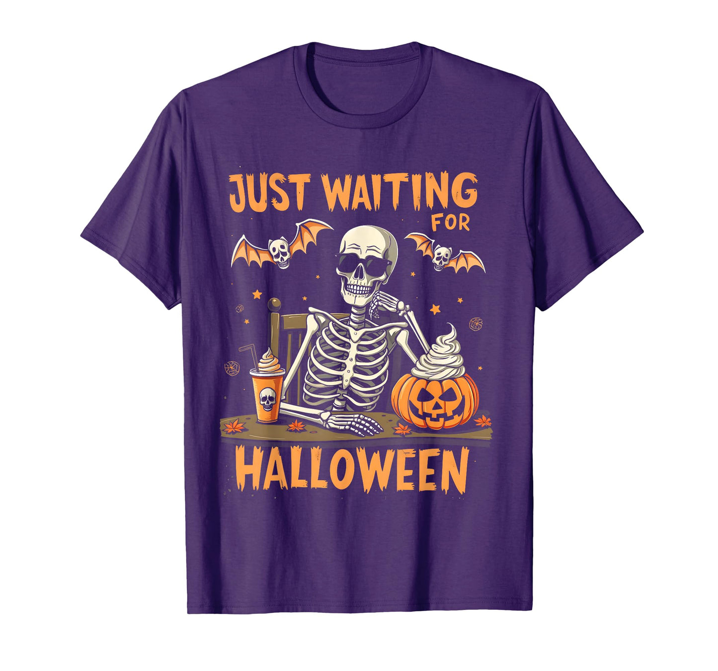 Jack O Lantern Just Waiting for Halloween Funny Skeleton T-Shirt