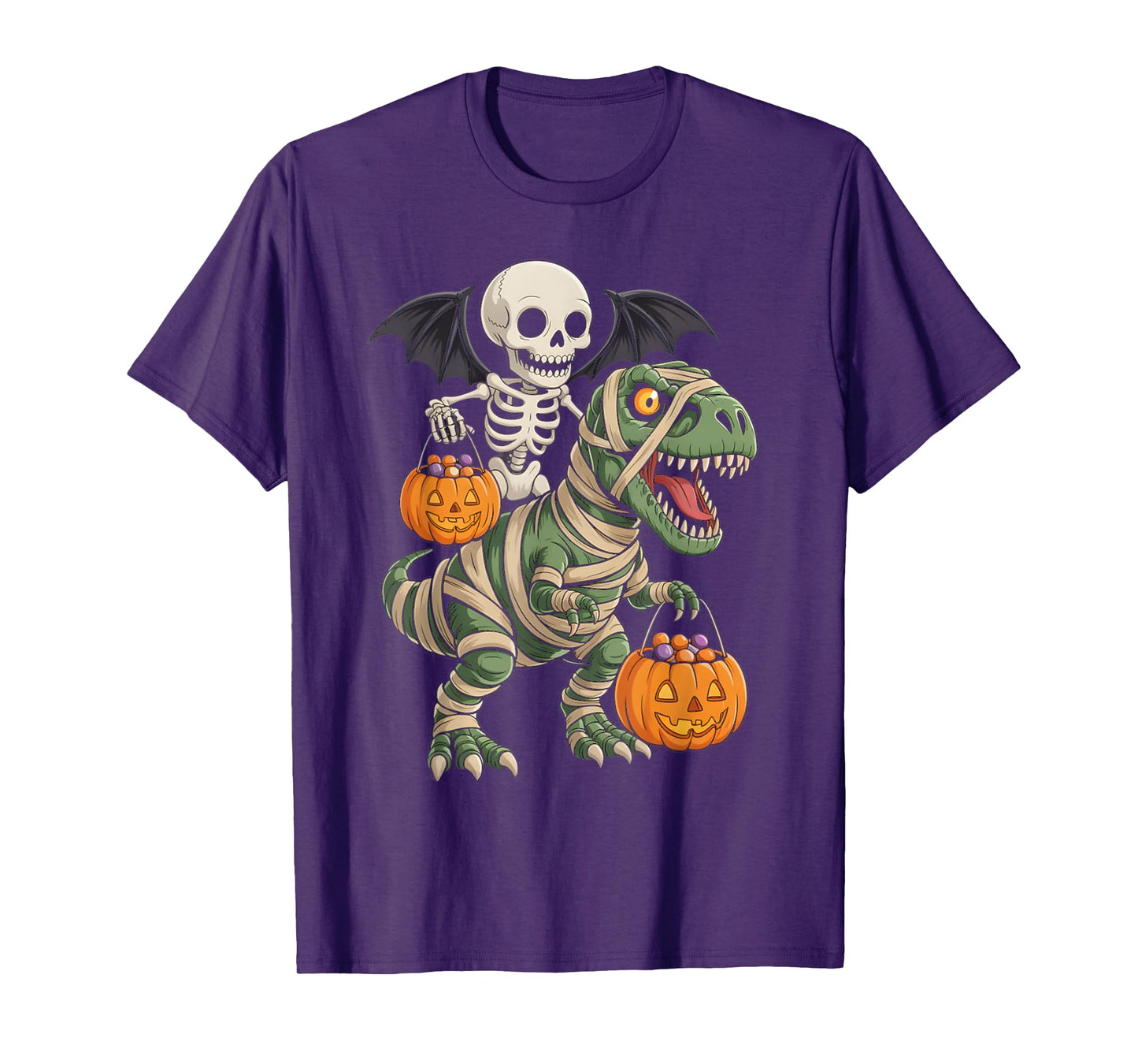 Skeleton Riding Mummy Dinosaur T rex Halloween Pumpkin Gifts T-Shirt