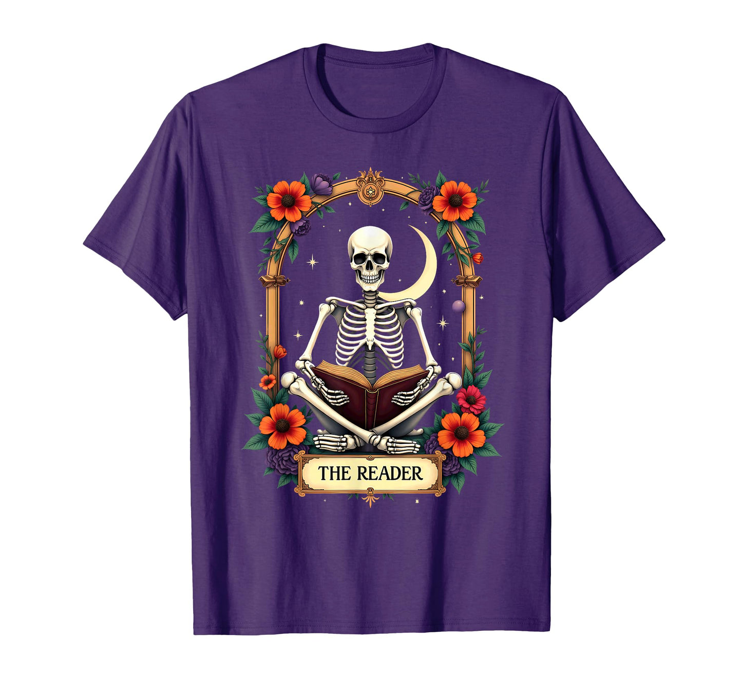 Tarot Card Skeleton Reading Book Librarian The Reader T-Shirt