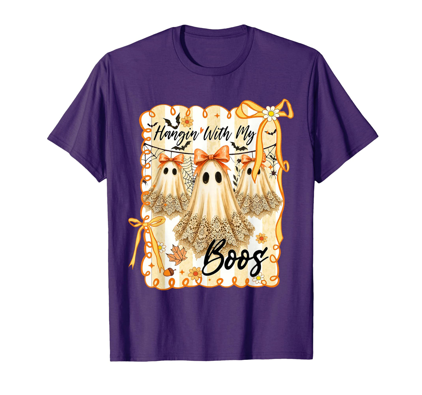 Hangin' with My Boos Retro Coquette Bow Ghosts Halloween T-Shirt