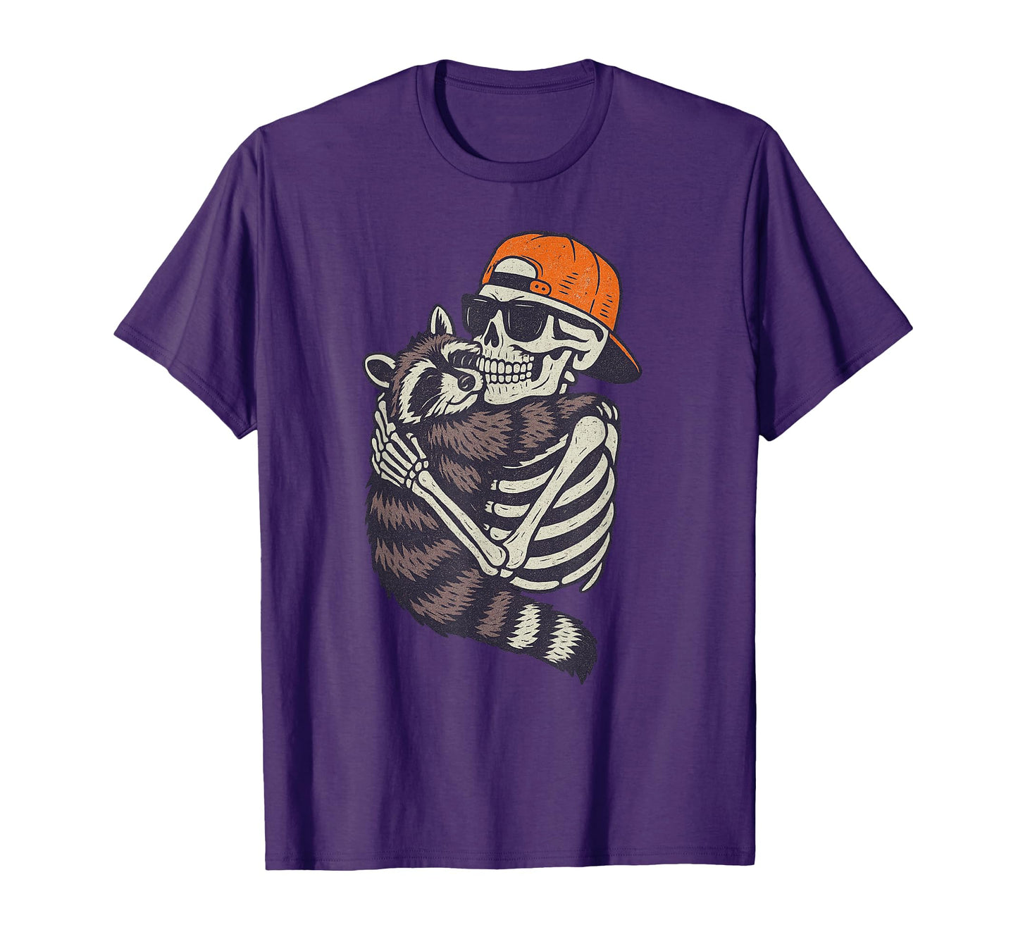 Skeleton Hugging Raccoon Halloween Funny Spooky Costume T-Shirt