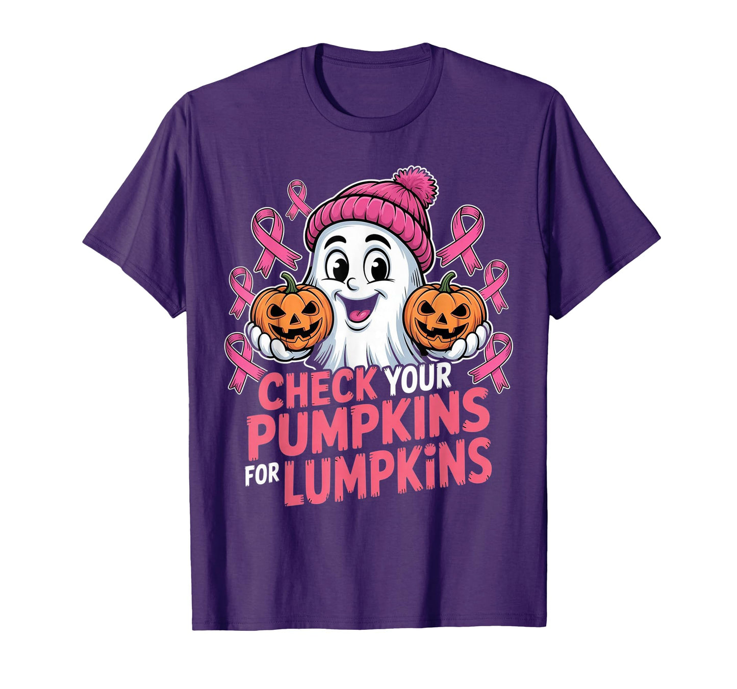 Check Your Pumpkins for Lumpkins Halloween Breast Cancer T-Shirt