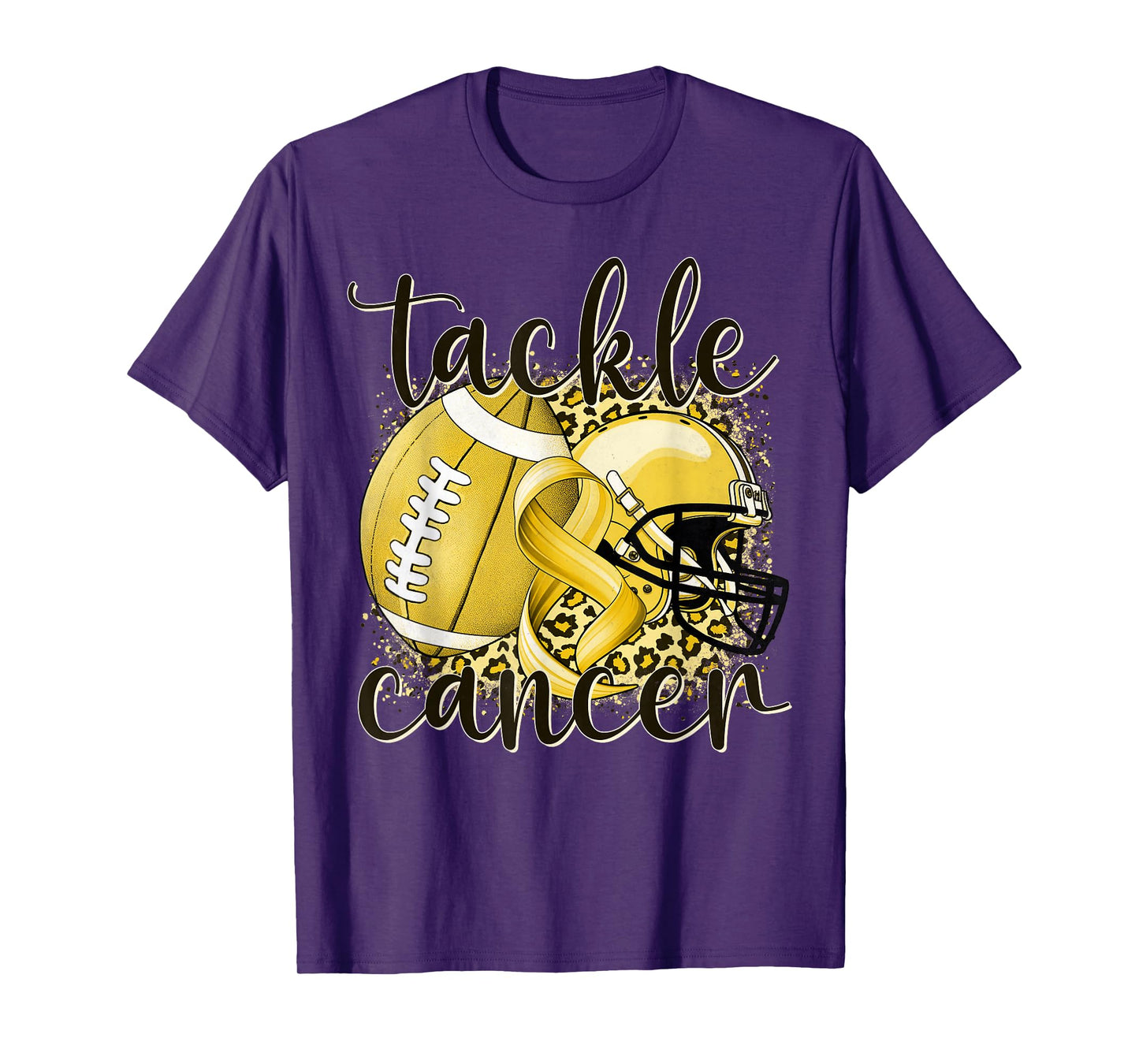 Tackle Childhood Cancer Football Lover Warrior Gold Ribbon T-Shirt