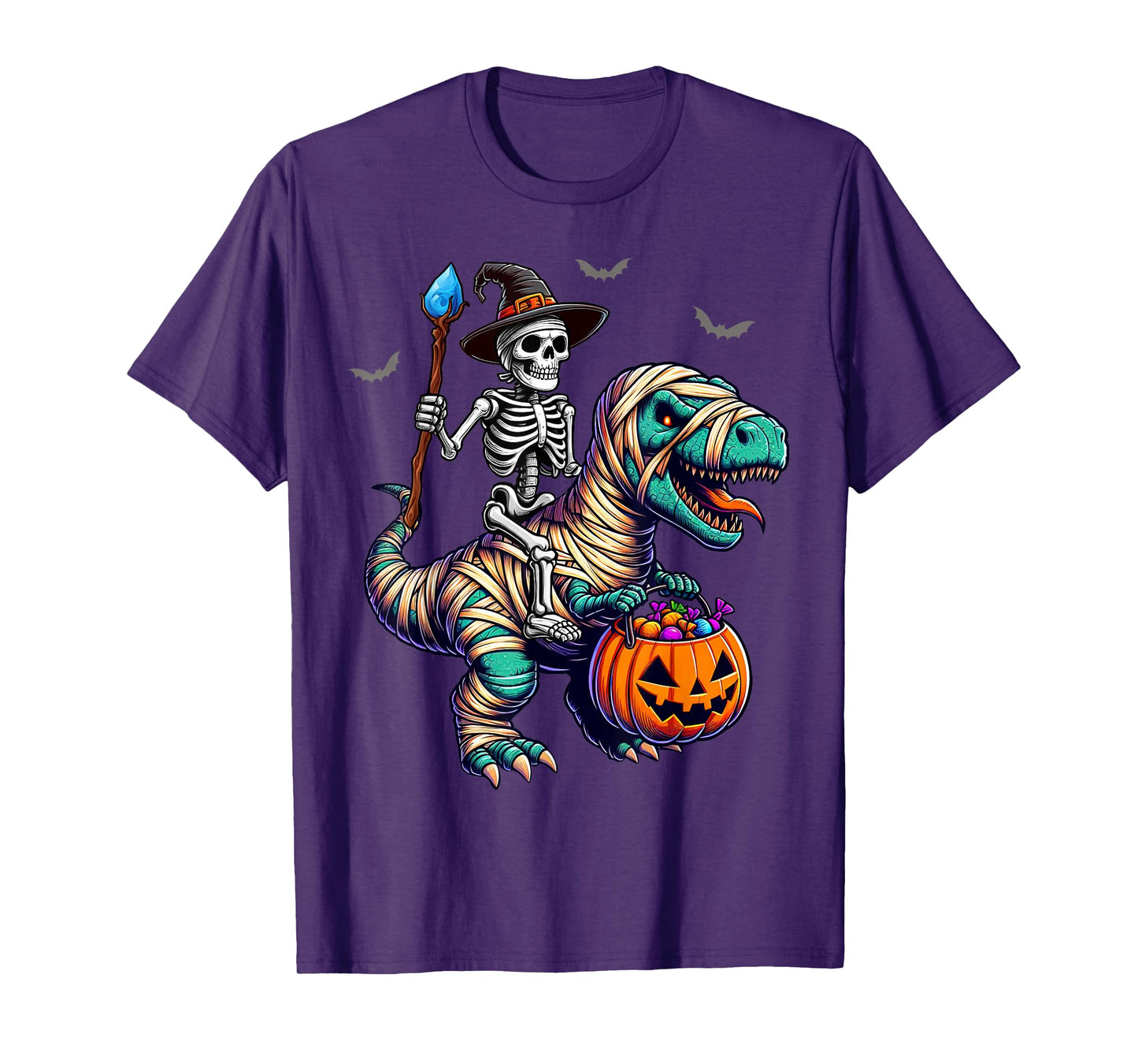 Skeleton Riding Mummy Dinosaur TRex Halloween Shirt Kids Boy T-Shirt