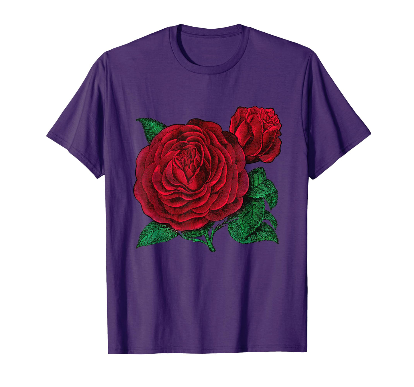 Vintage Red Roses Flower Floral Illustration Blossom Lovers T-Shirt