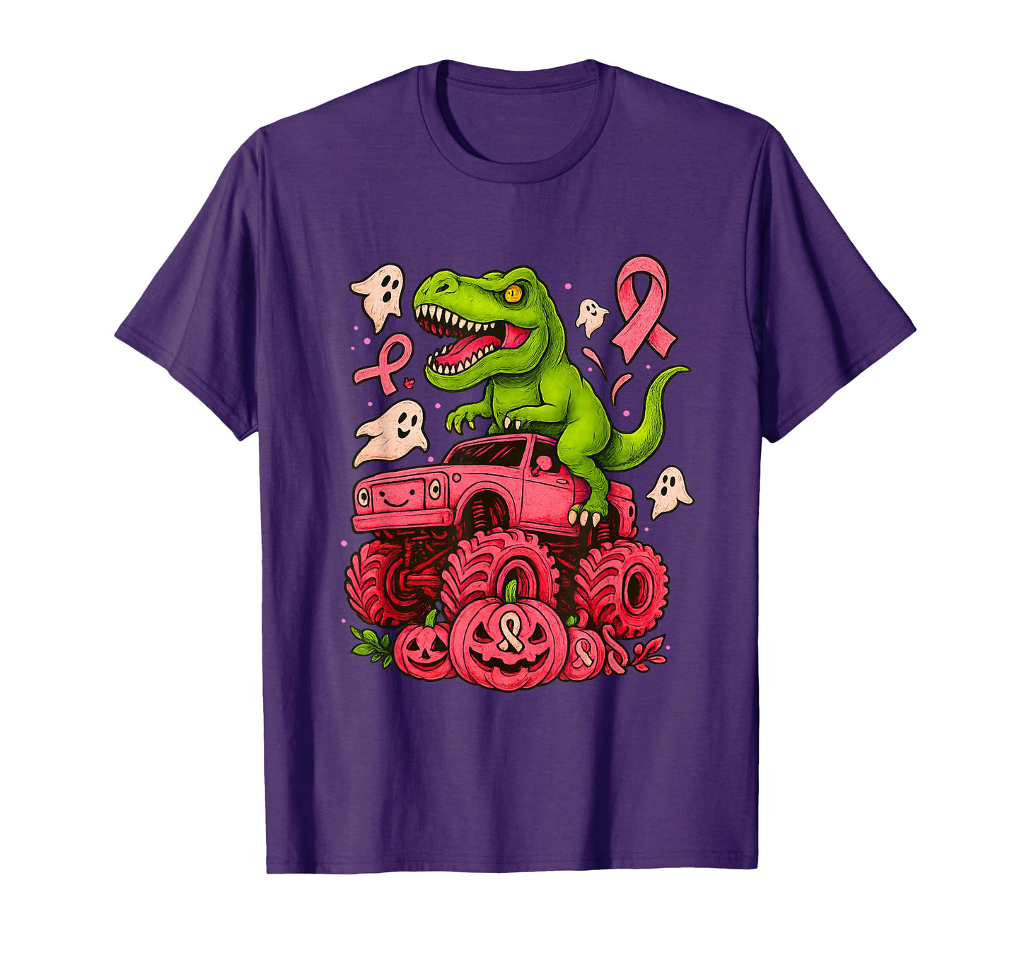 Dinosaur T Rex and Monster Truck Boo Breast Cancer Warrior T-Shirt