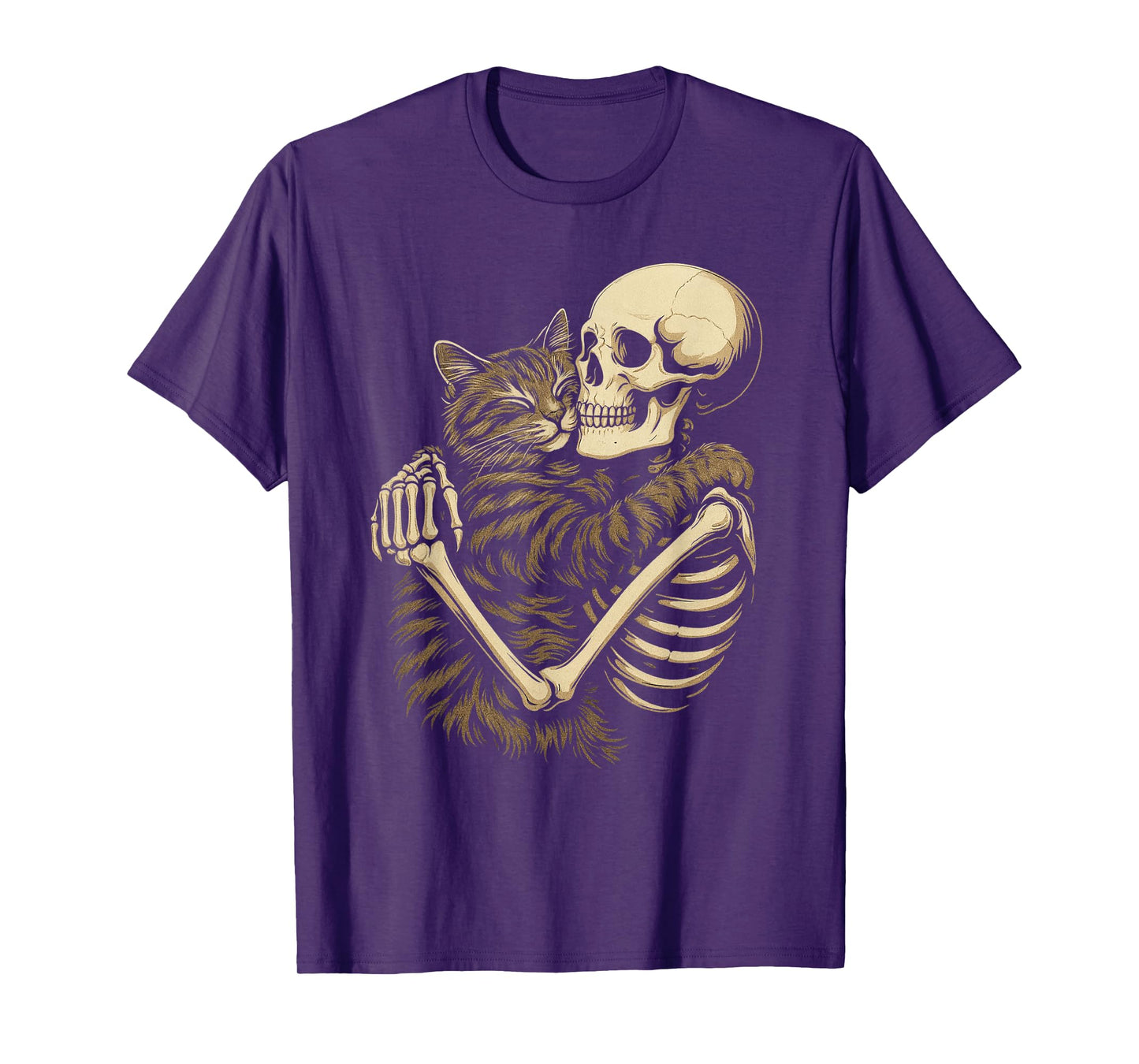 Skeleton Hugging Cat Halloween Scary Costume Men Women Kids T-Shirt