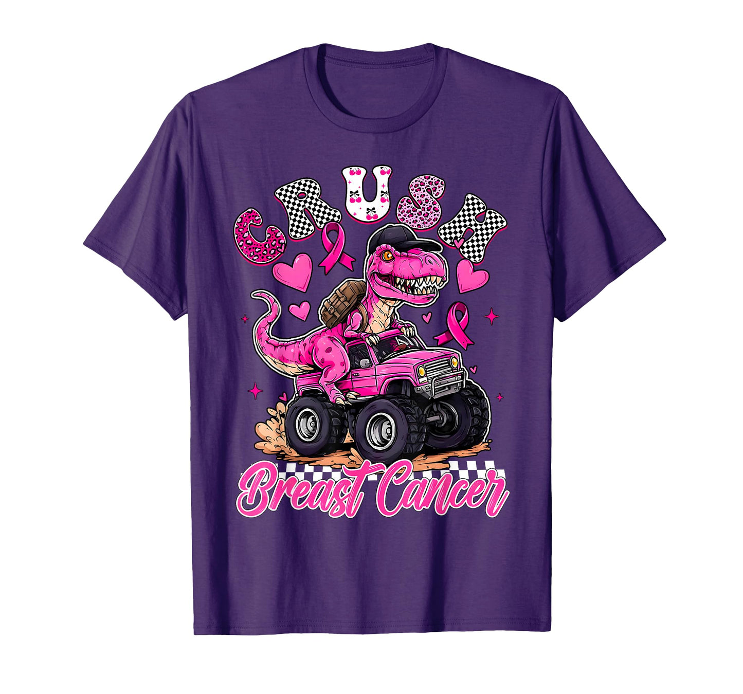 Crush Breast Cancer Dinosaur T Rex Monster Truck Boys Kids T-Shirt
