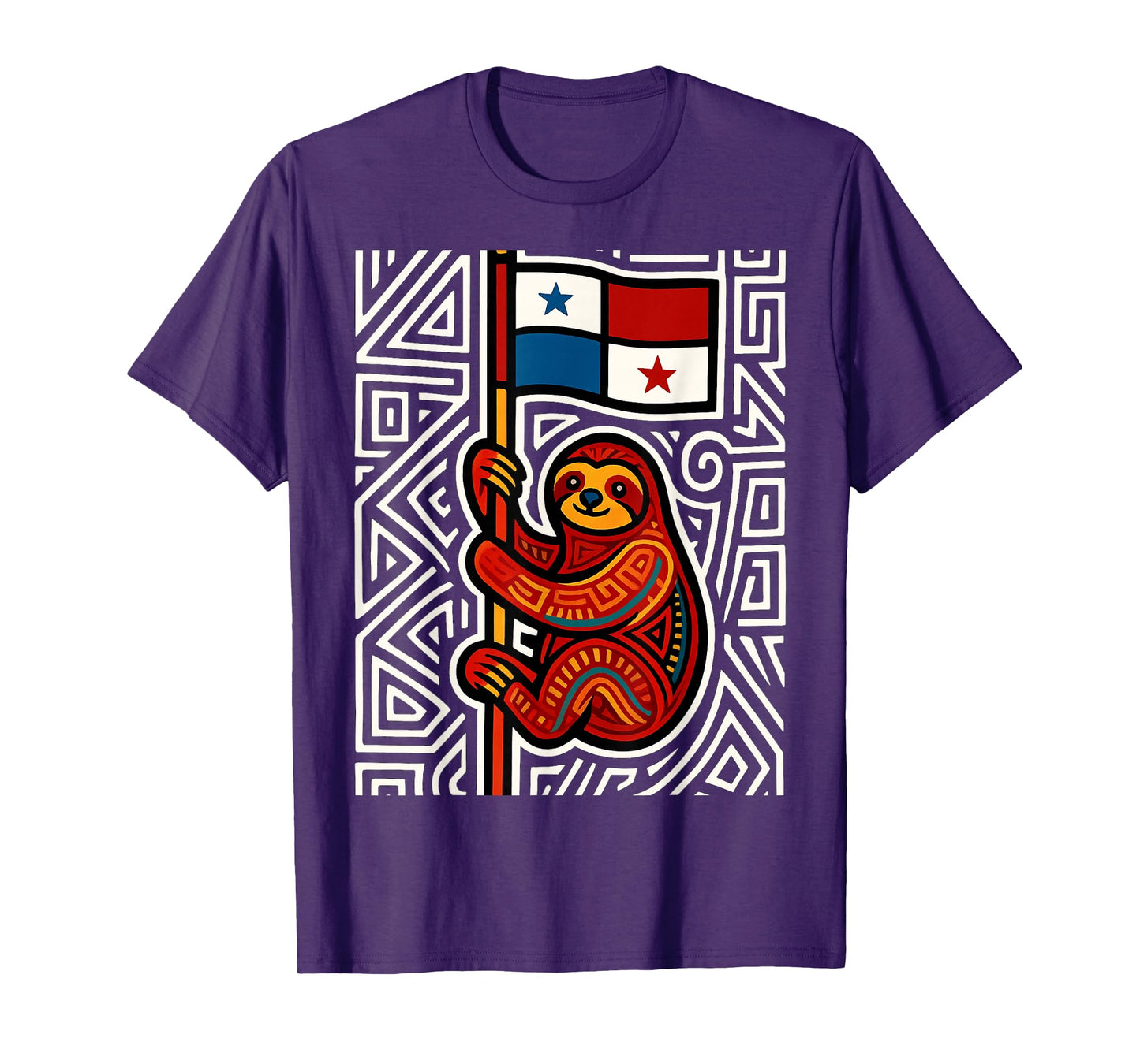 Sloth Inspired by Mola Artwork of Panama Kuna T-Shirt