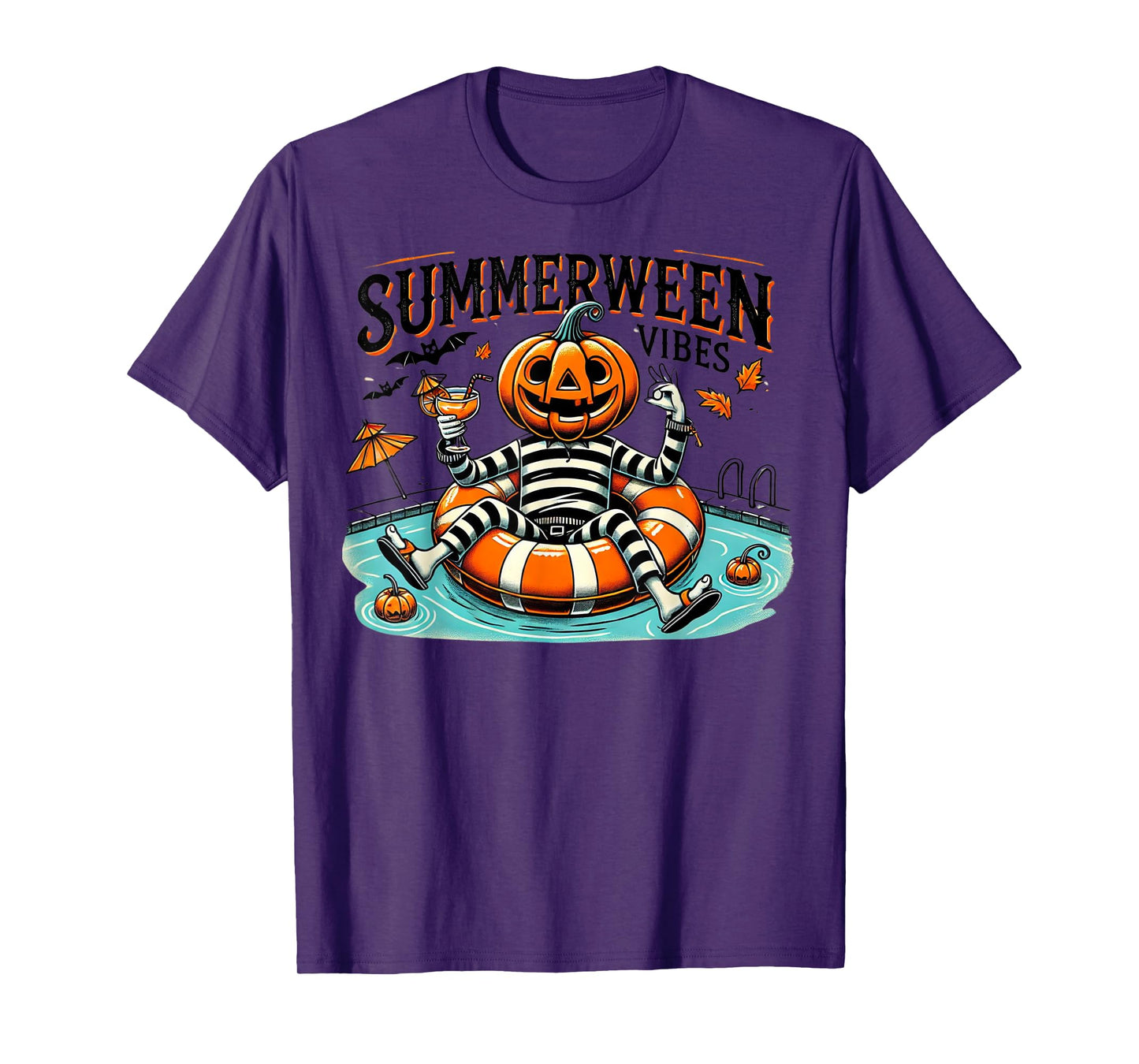 Summerween Vibes Spooky Summer Pumpkin T-Shirt for Men Women Kids