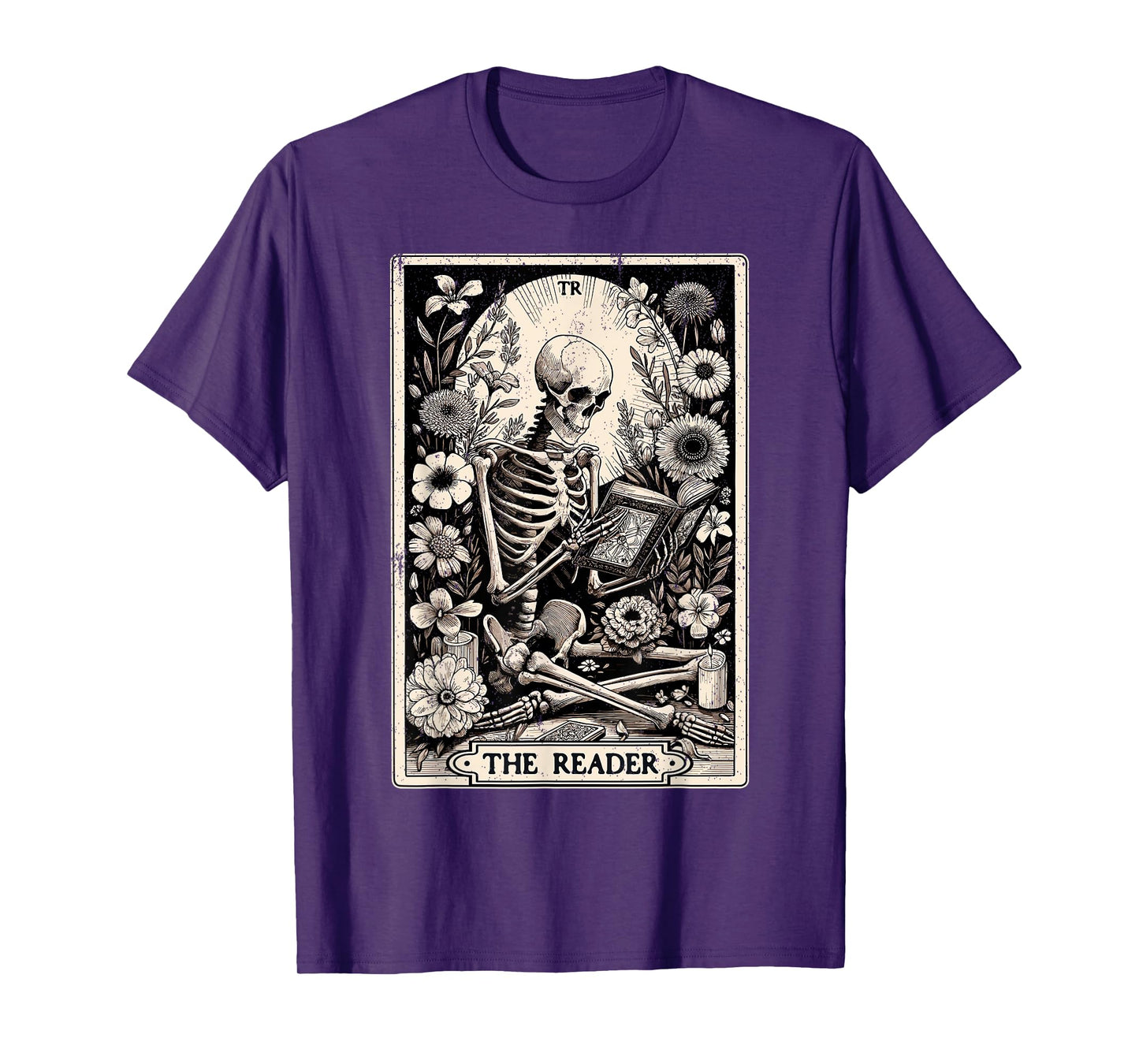 The Reader Tarot Card Funny Book Lover Skeleton Reading Book T-Shirt