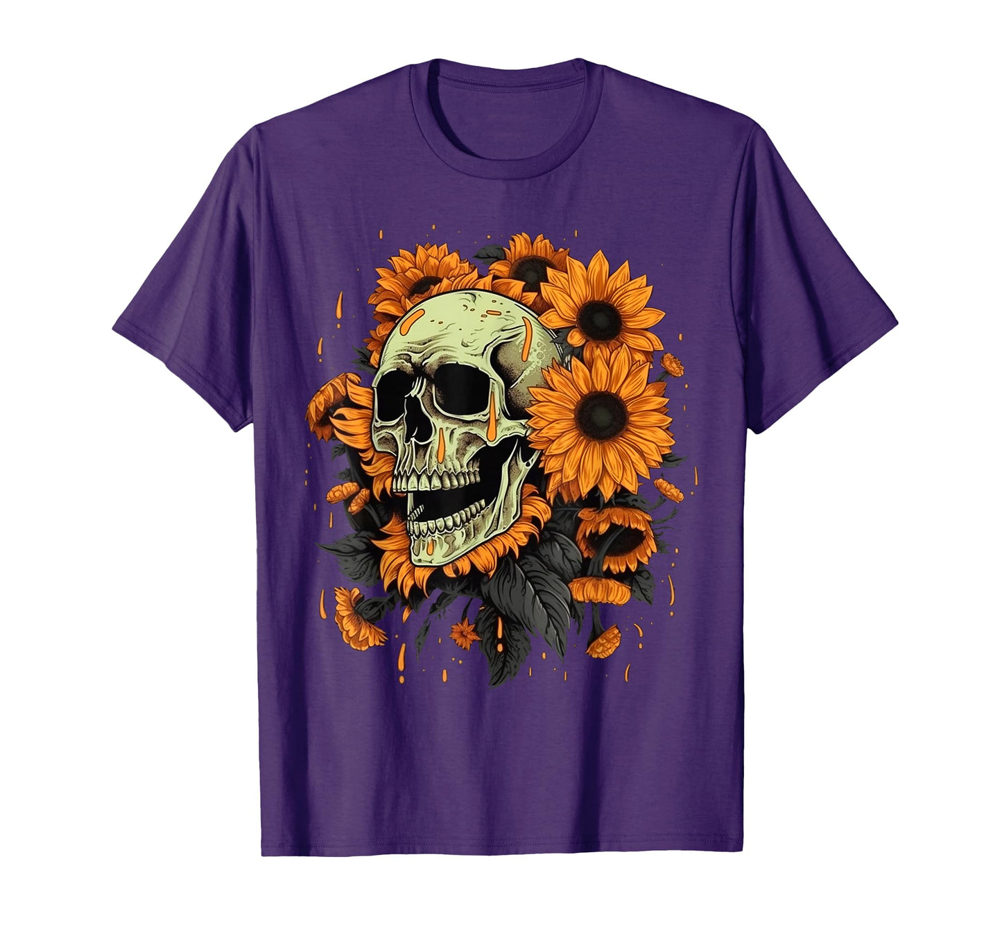 Skull Flowers on Rocker Sunflower Sugar Skull T-Shirt