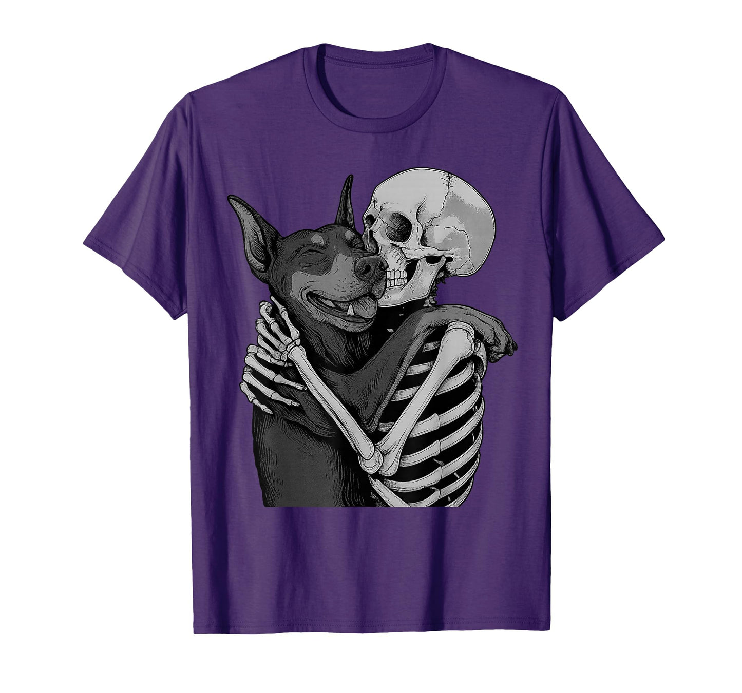 Doberman Pinscher Skeleton Hug Halloween Dog Lover T-Shirt