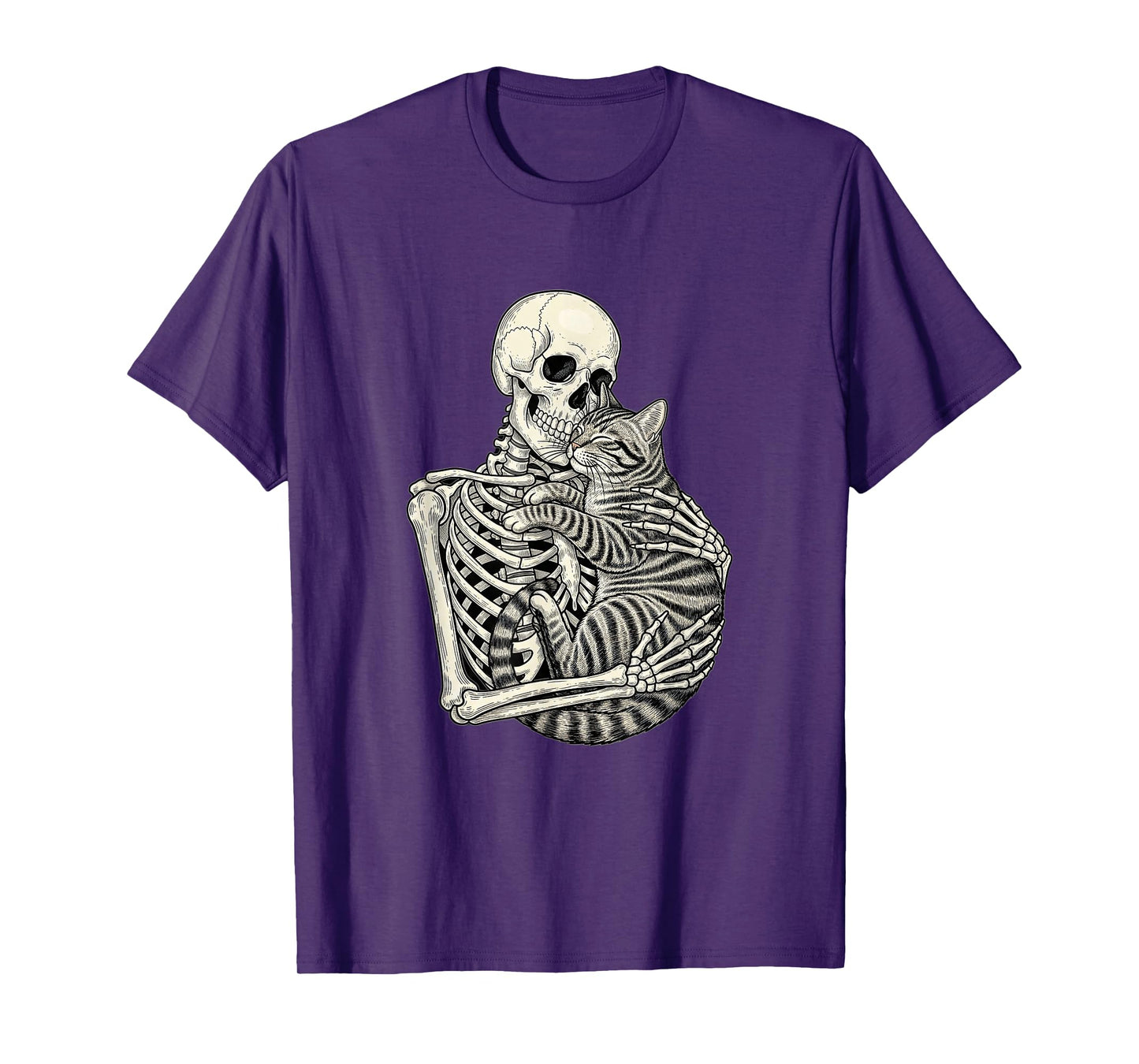 Skeleton Hugging Cat Halloween Cat Lover Cat Mom Dad T-Shirt
