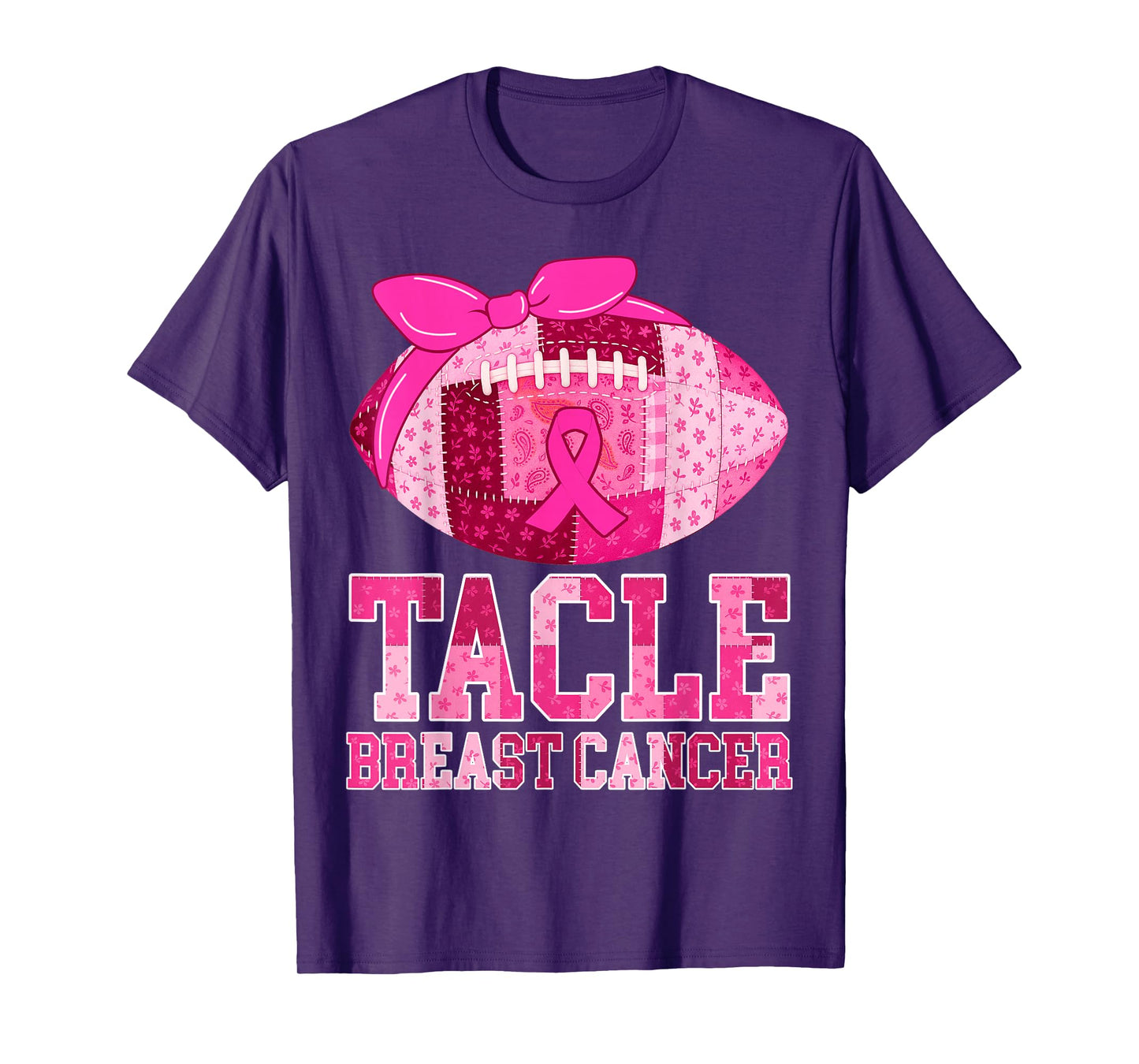 Tackle Breast Cancer Awareness Football Patchwork Women Girl T-Shirt