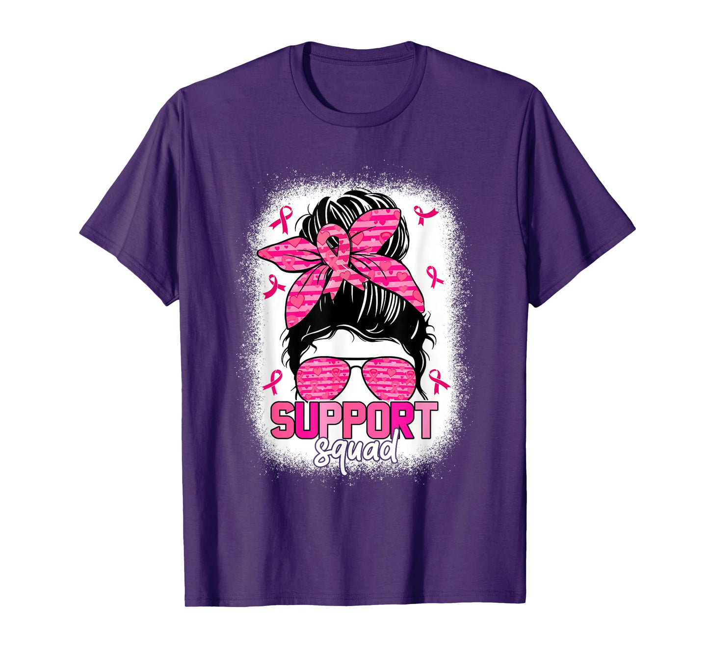 Support Squad Breast Cancer Awareness Messy Bun Pink Warrior T-Shirt
