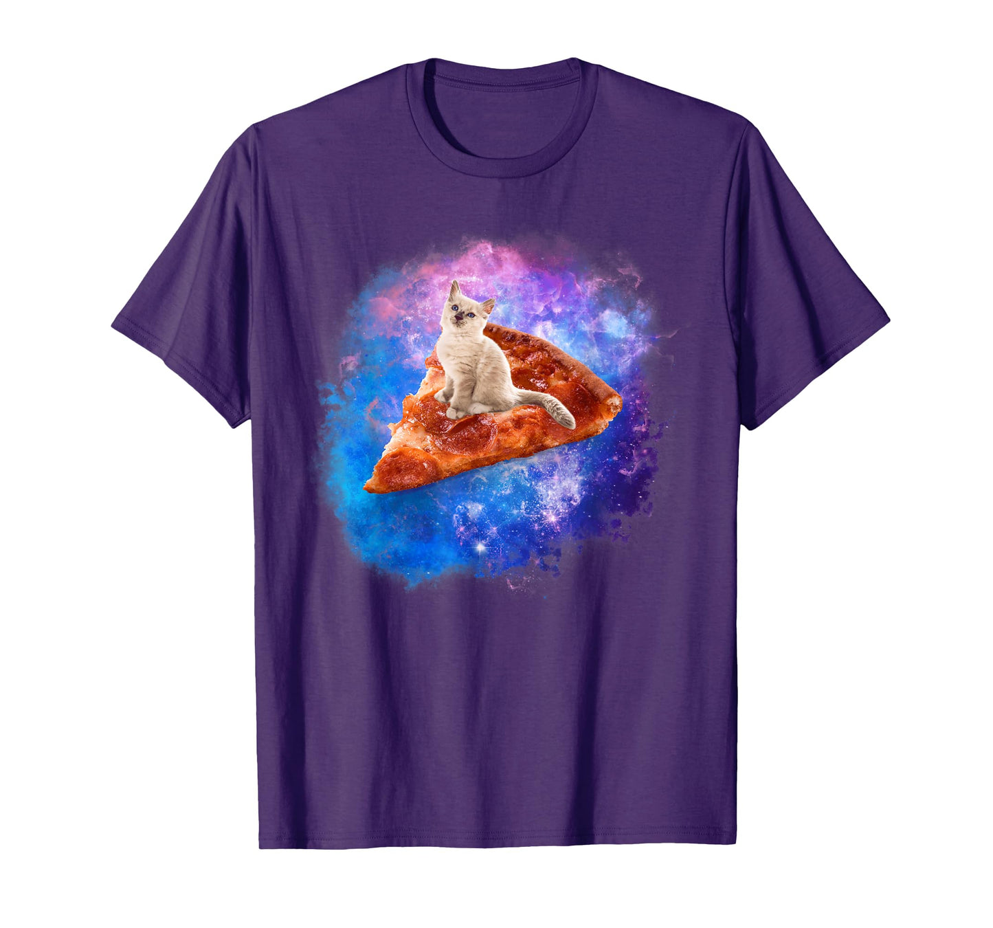 Galaxy Cat Riding A Pizza Men Women Kids T-Shirt