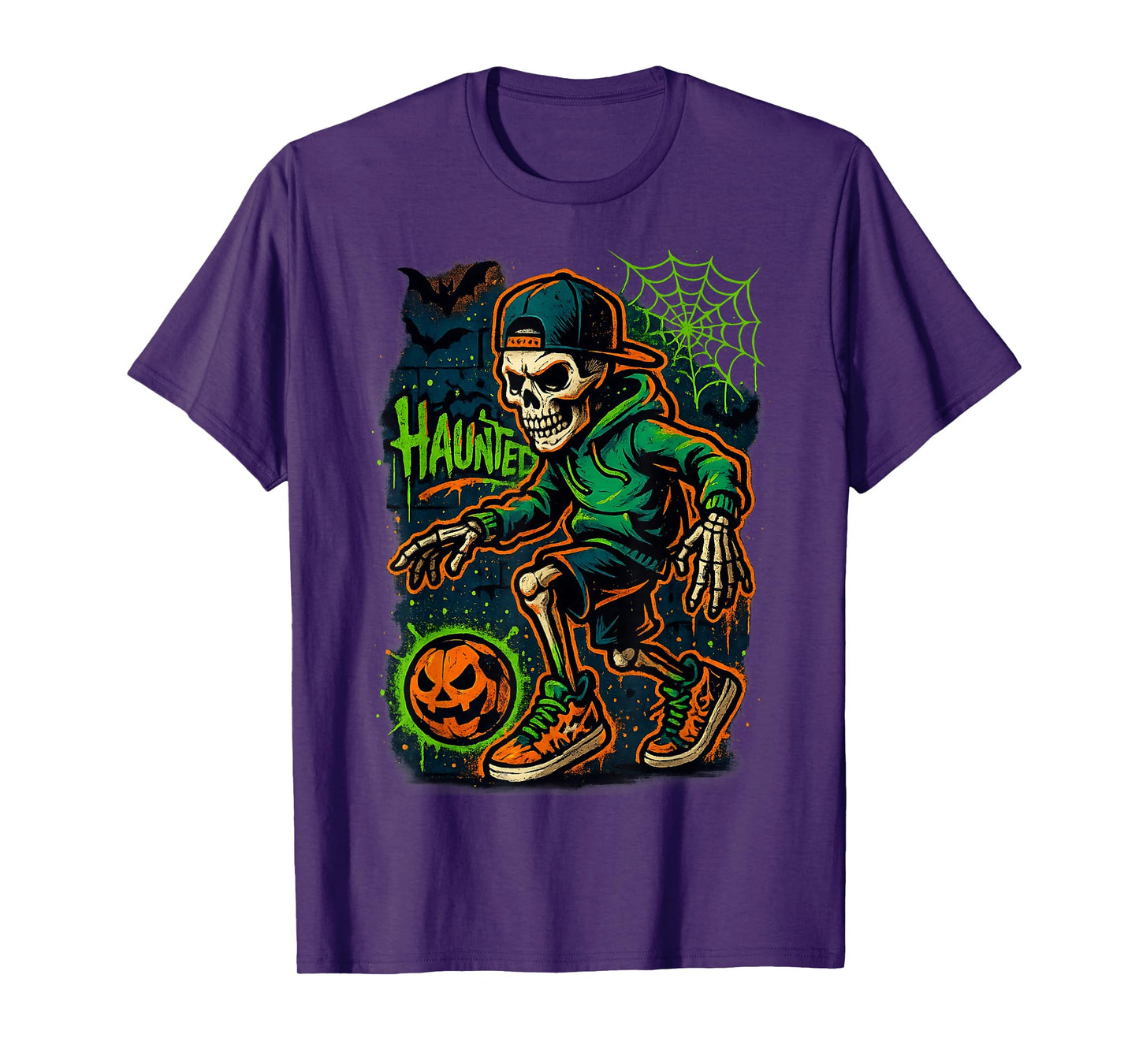 Skeleton Basketball Halloween Pumpkin Sport Haunted Court T-Shirt