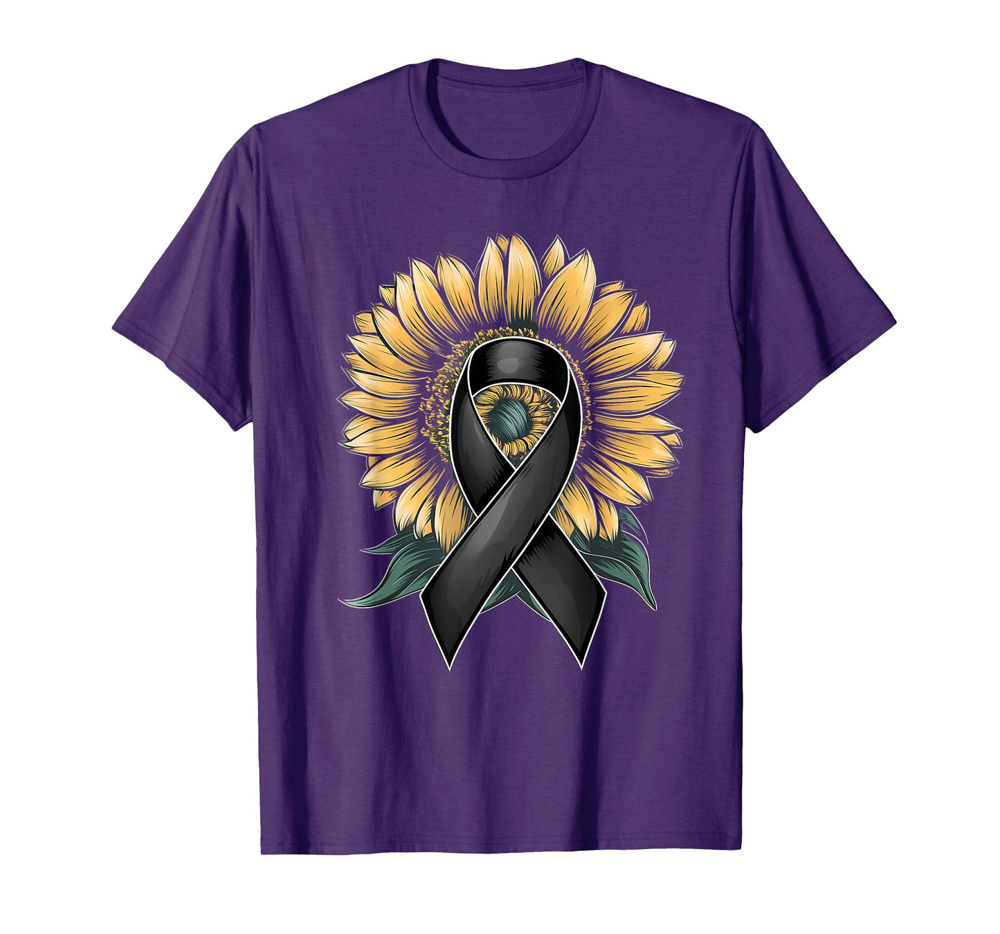 Melanoma Cancer Awareness Black Ribbon Skin Cancer Sunflower T-Shirt