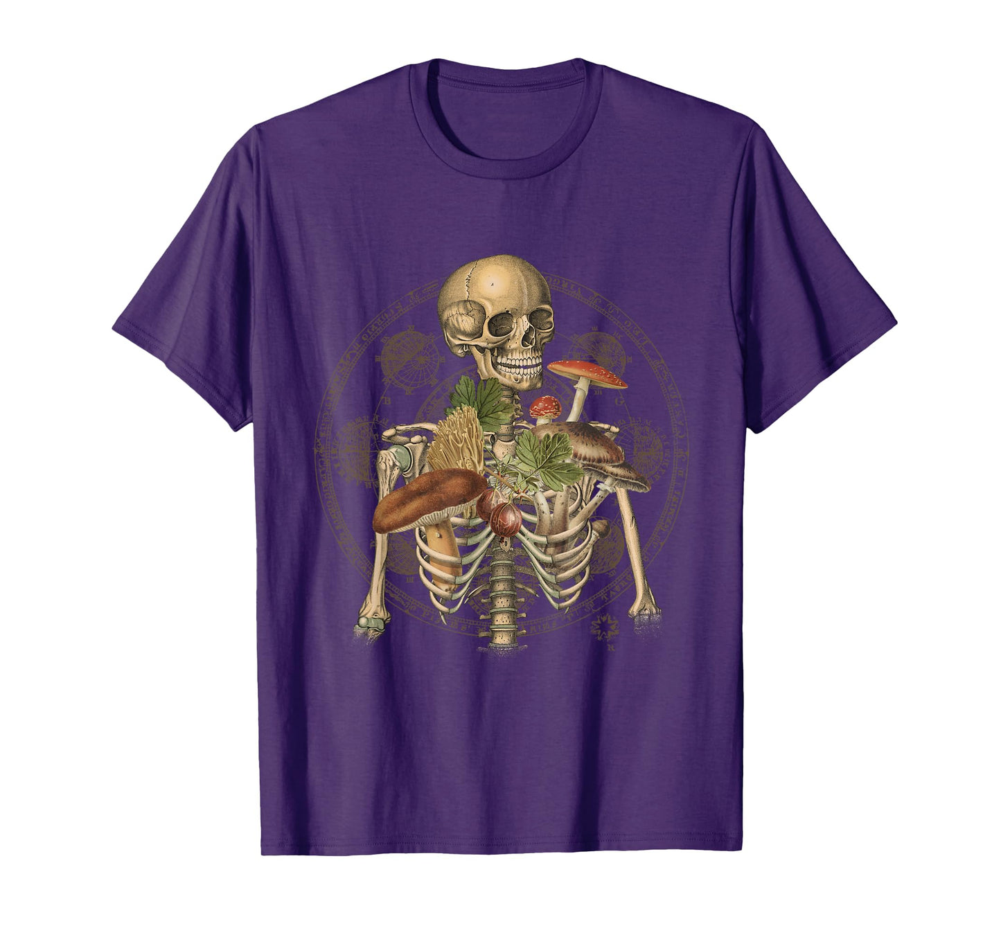 Goblincore Skeleton with Mushrooms Foraging Mycologist Fungi T-Shirt