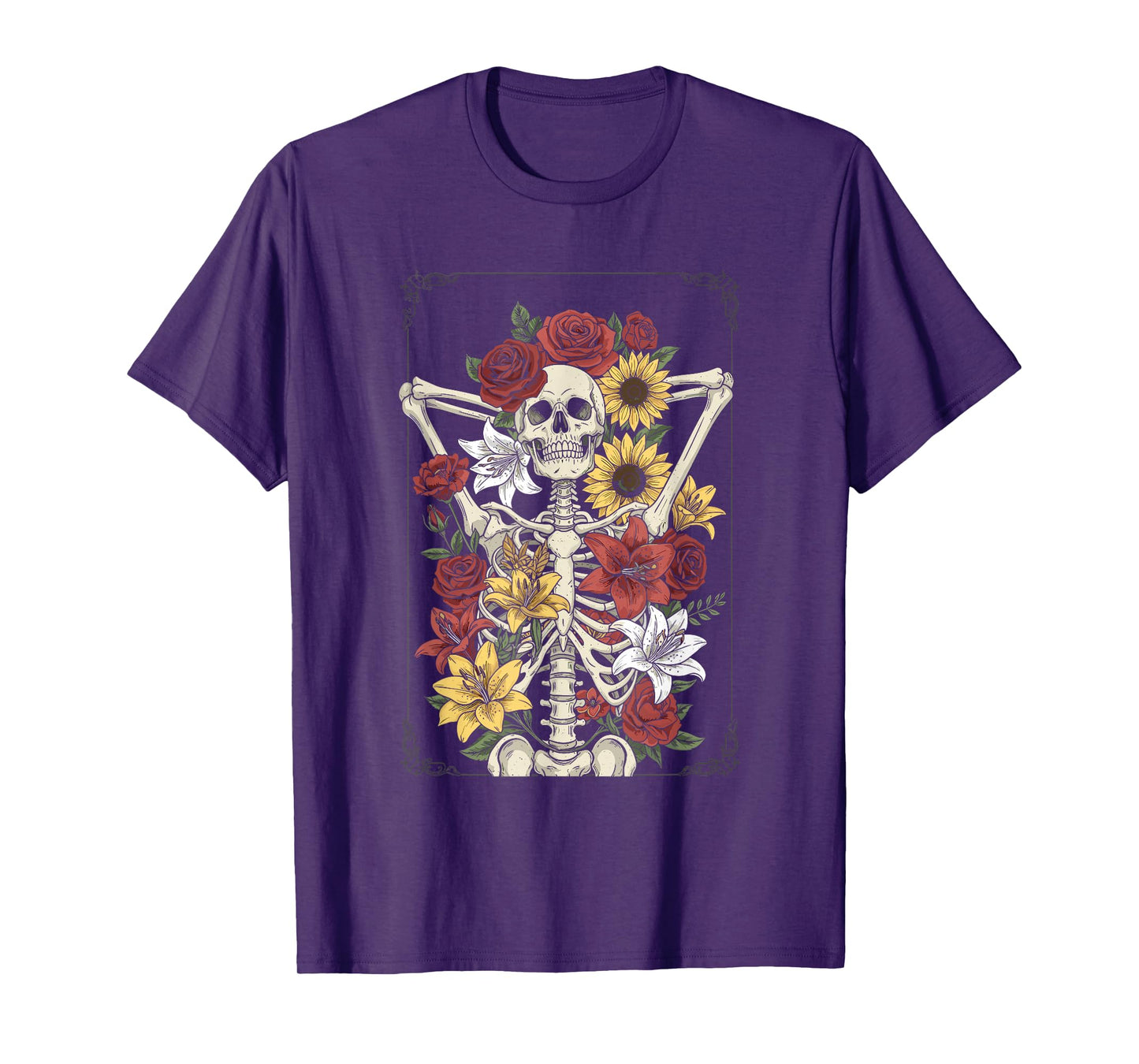 Skeleton with Flowers Funny Halloween T-Shirt