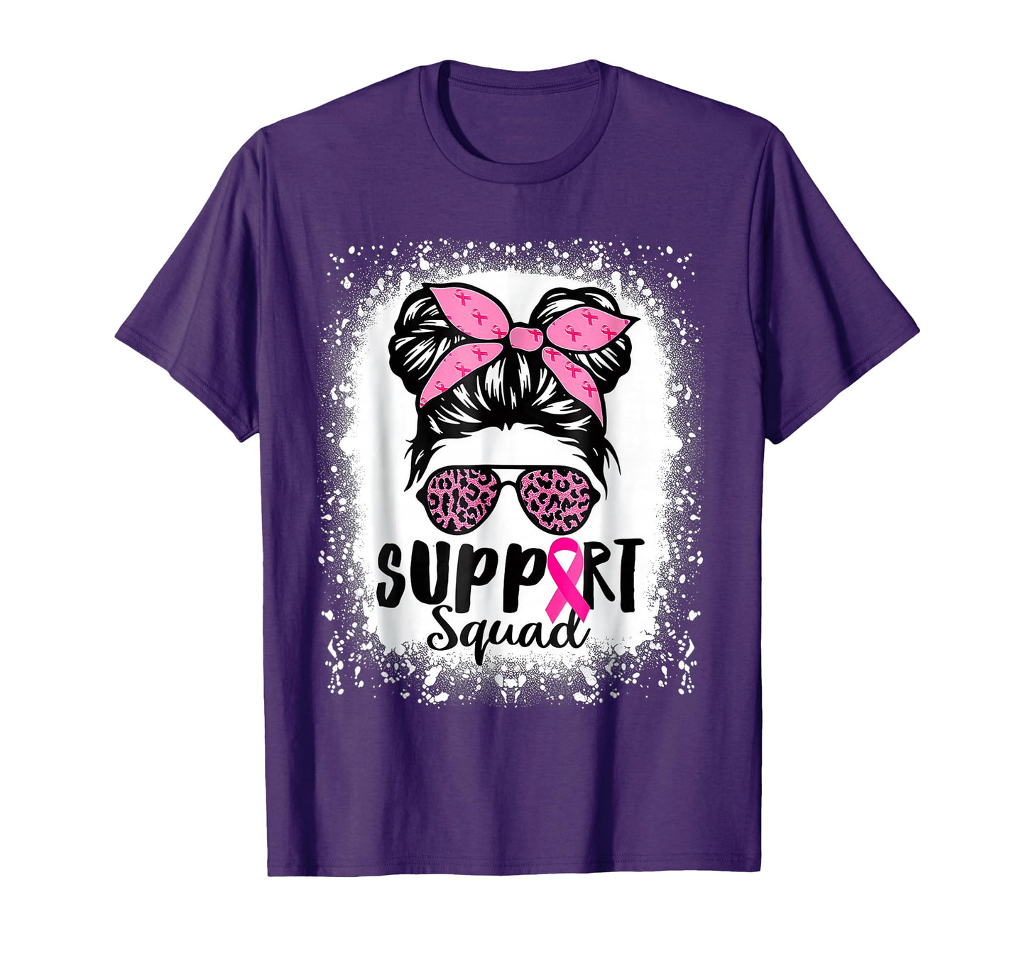 Messy Bun Glasses Pink Support Squad Breast Cancer Awareness T-Shirt