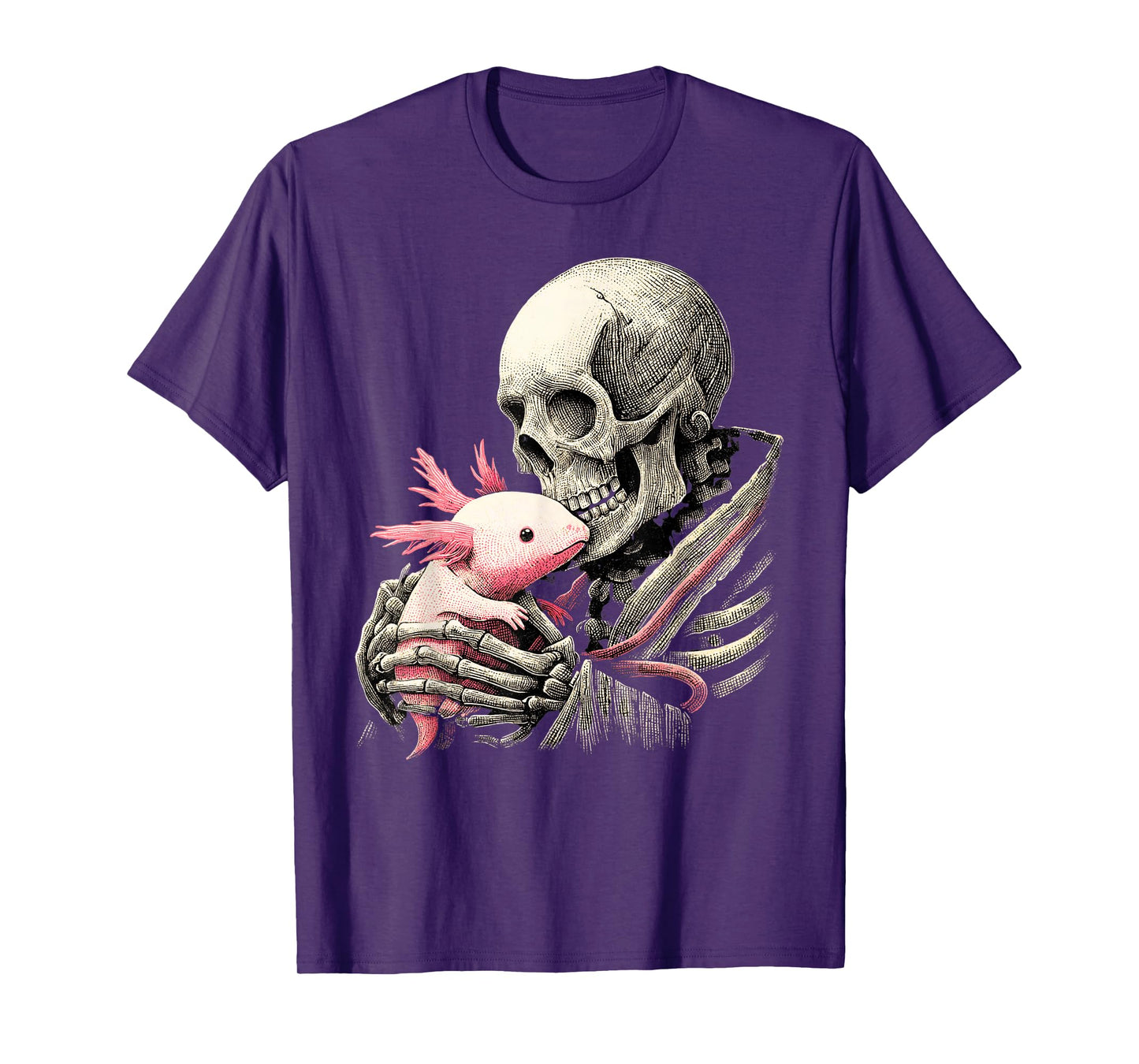 Skeleton Hugging Axolotl Spooky Halloween Cute Pet Costume T-Shirt