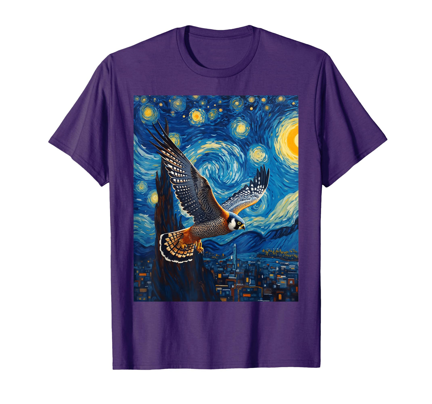 Van Gogh's Starry Night Peregrine Falcon Sky Bullet Animal T-Shirt