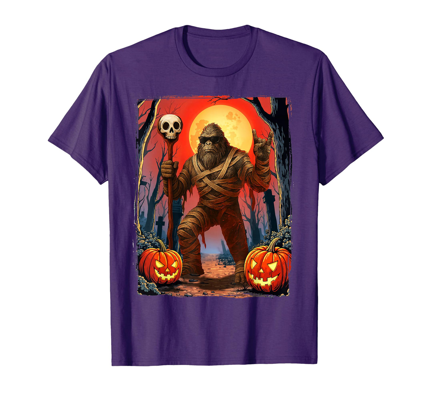 Halloween Skeleton Bigfoot Rock Pumpkin Skull Men Boys T-Shirt