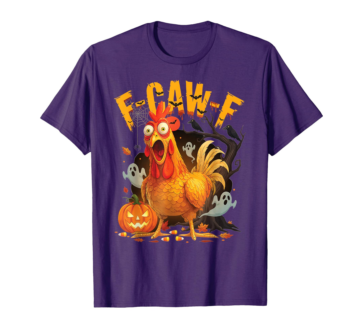 Funny F caw f Scared Chicken Pumpkin Halloween Vintage T-Shirt