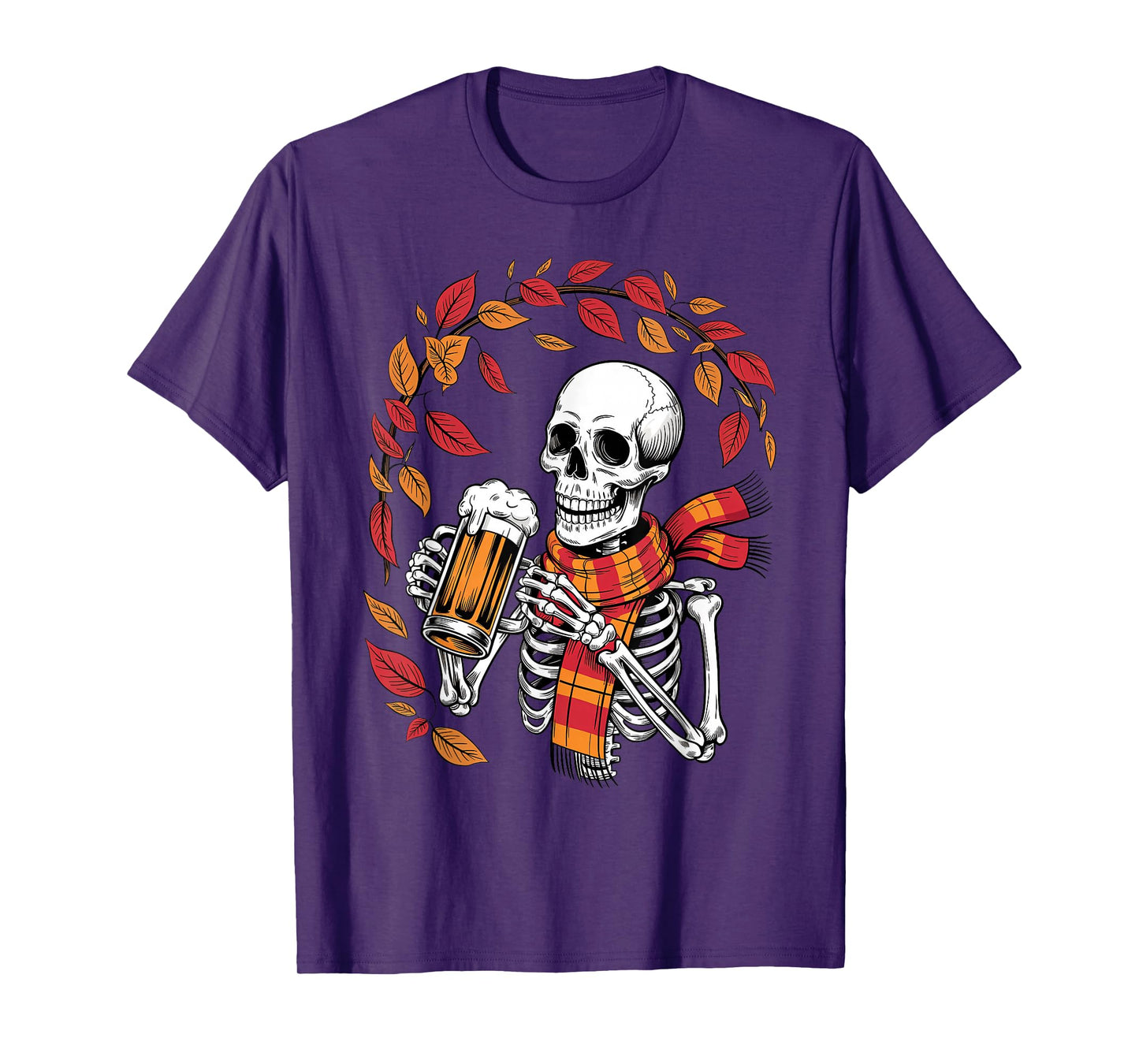 Funny Oktoberfest Skeleton Drinking Beer Retro Halloween T-Shirt
